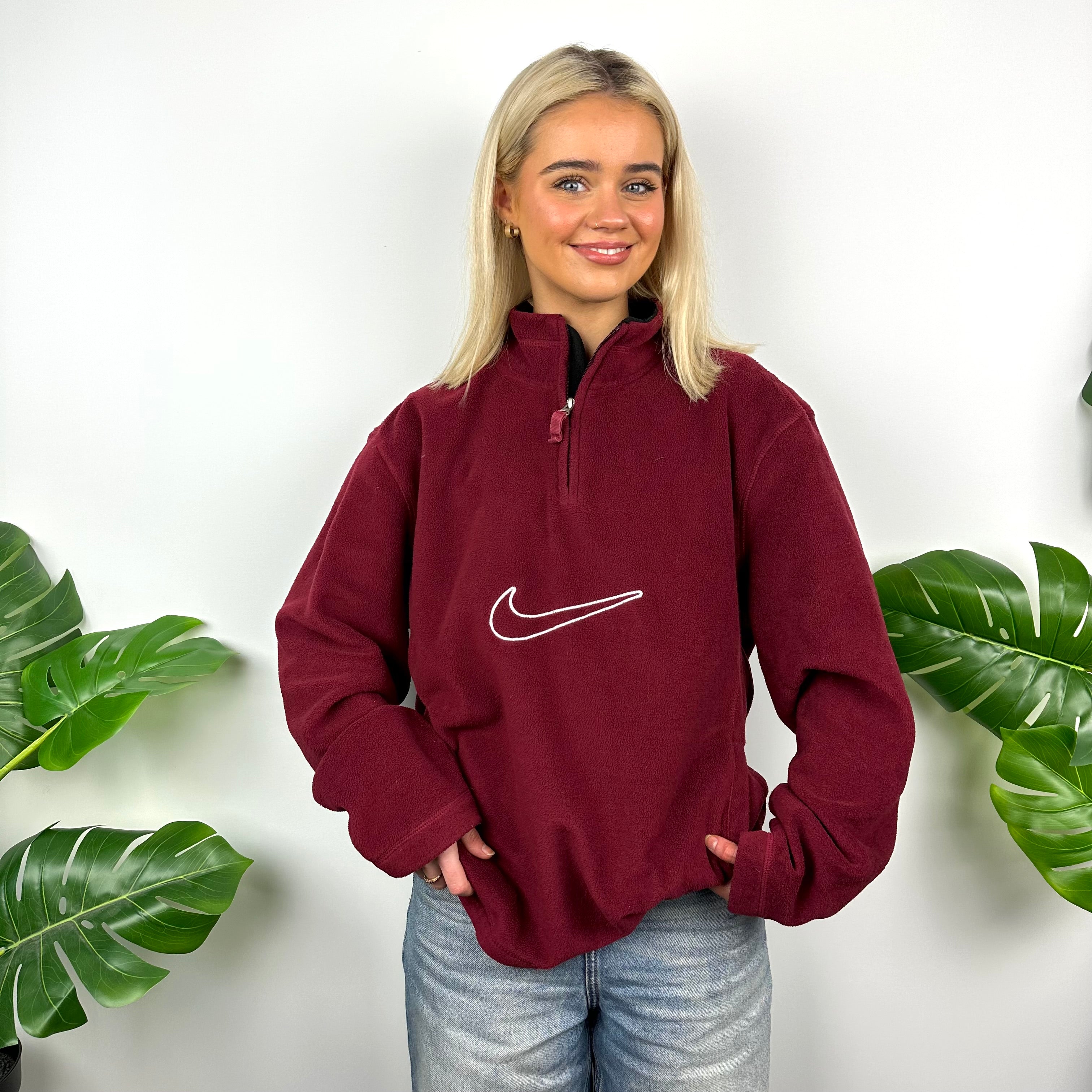 Nike Maroon Embroidered Swoosh Quarter Zip Sweatshirt (M)