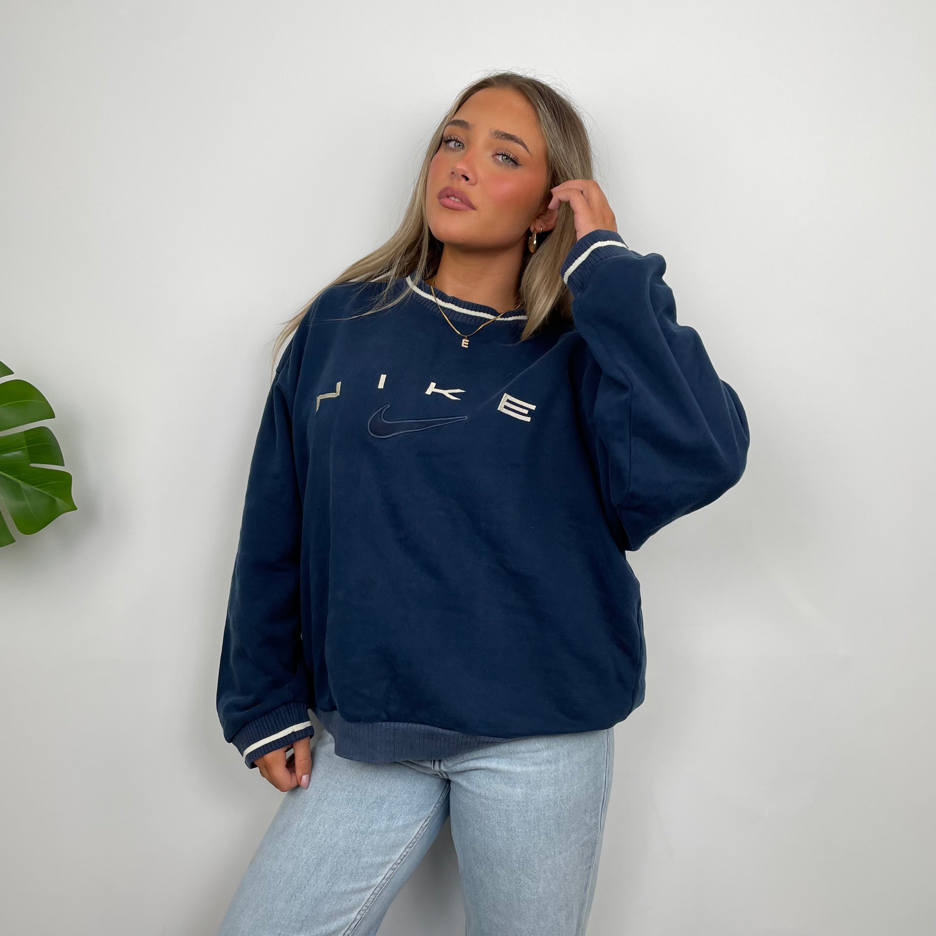 Nike Navy Embroidered Spell Out Sweatshirt (S)