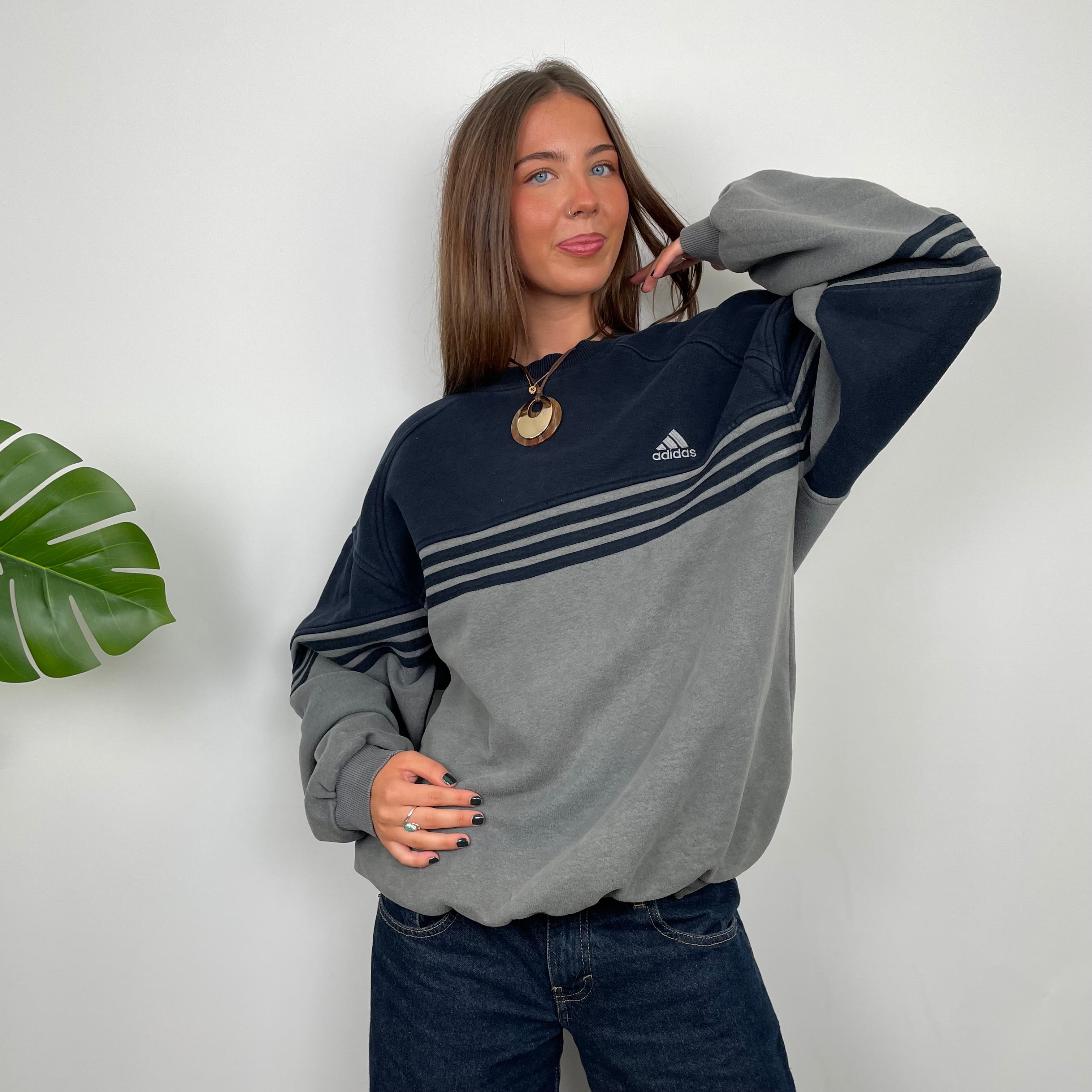 Adidas Grey Embroidered Spell Out Sweatshirt (L)