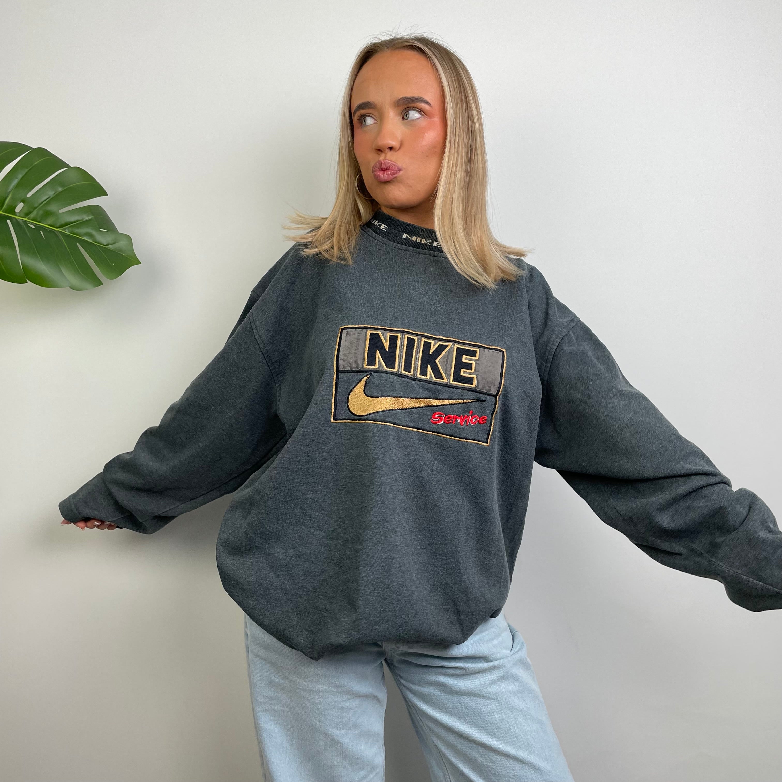 Nike Grey Embroidered Spell Out Sweatshirt (XL)