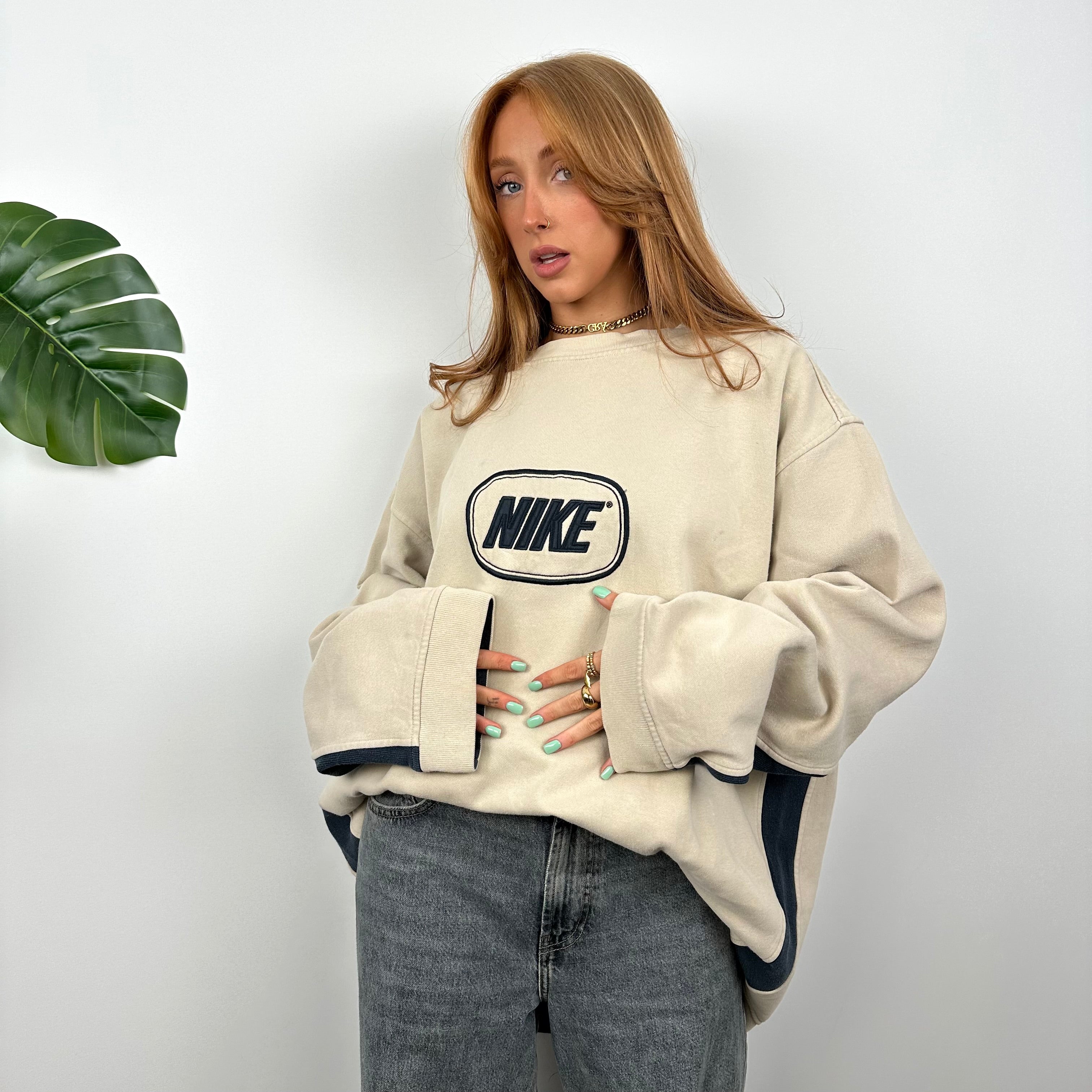 Nike Cream Embroidered Spell Out Sweatshirt (XXL)