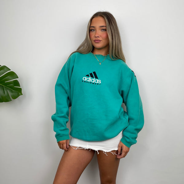 Adidas Equipment Turquoise Blue Embroidered Spell Out Sweatshirt (L)