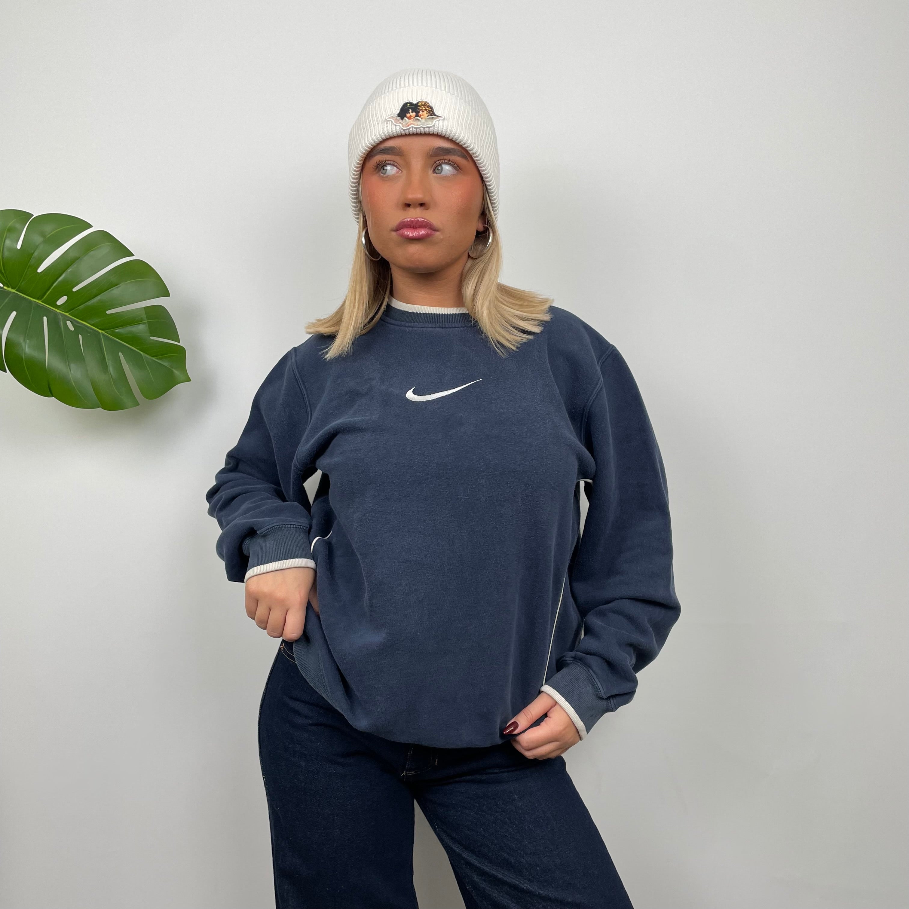 Nike Navy Embroidered Swoosh Sweatshirt (S)