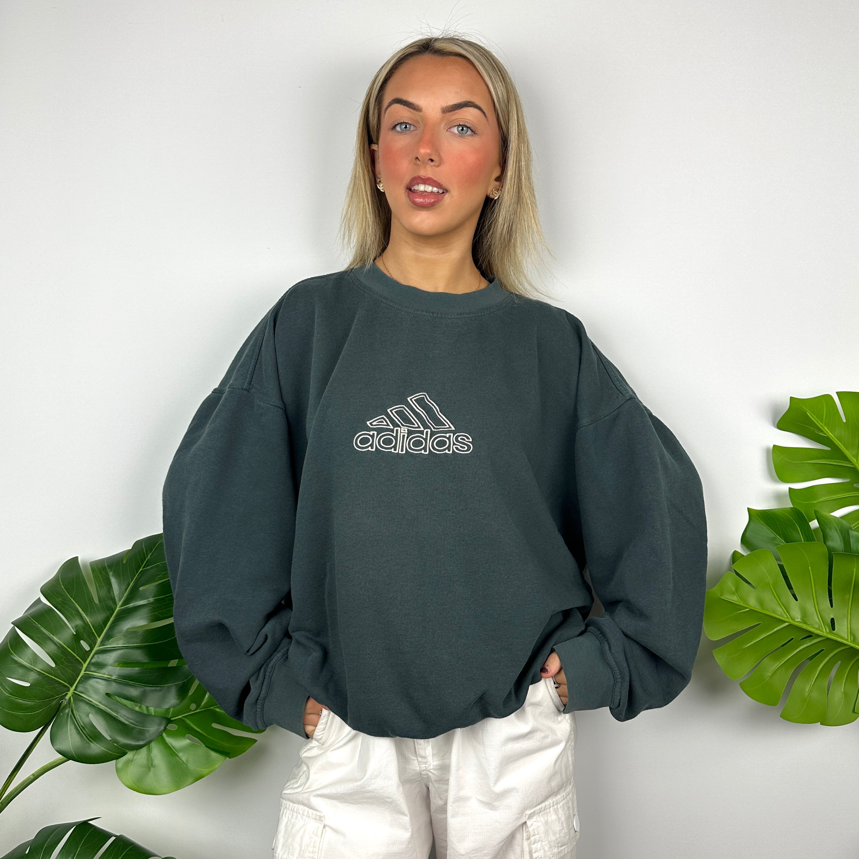 Adidas Green Embroidered Spell Out Sweatshirt (L)