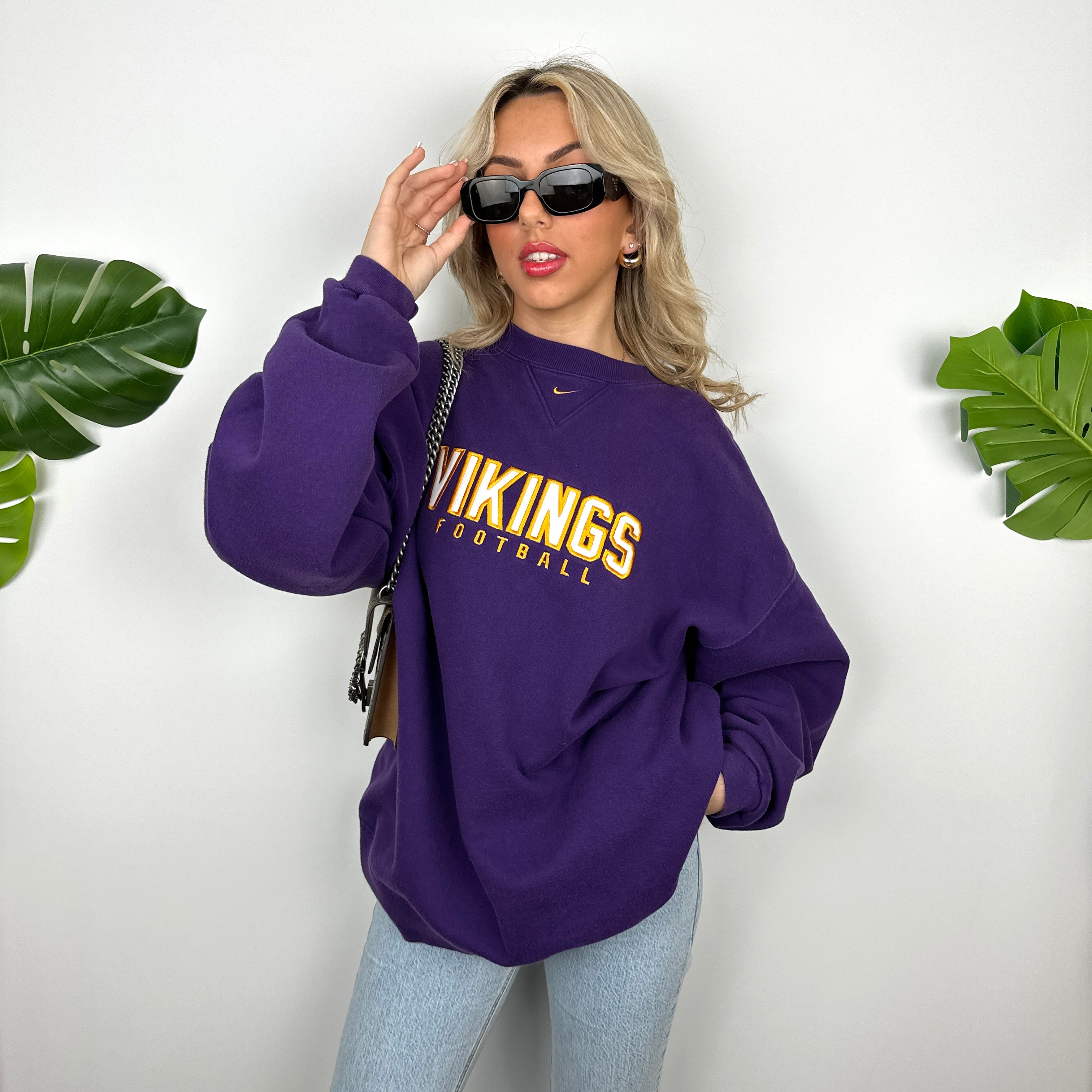 Nike x Minnesota Vikings Purple Embroidered Spell Out Sweatshirt (XL)