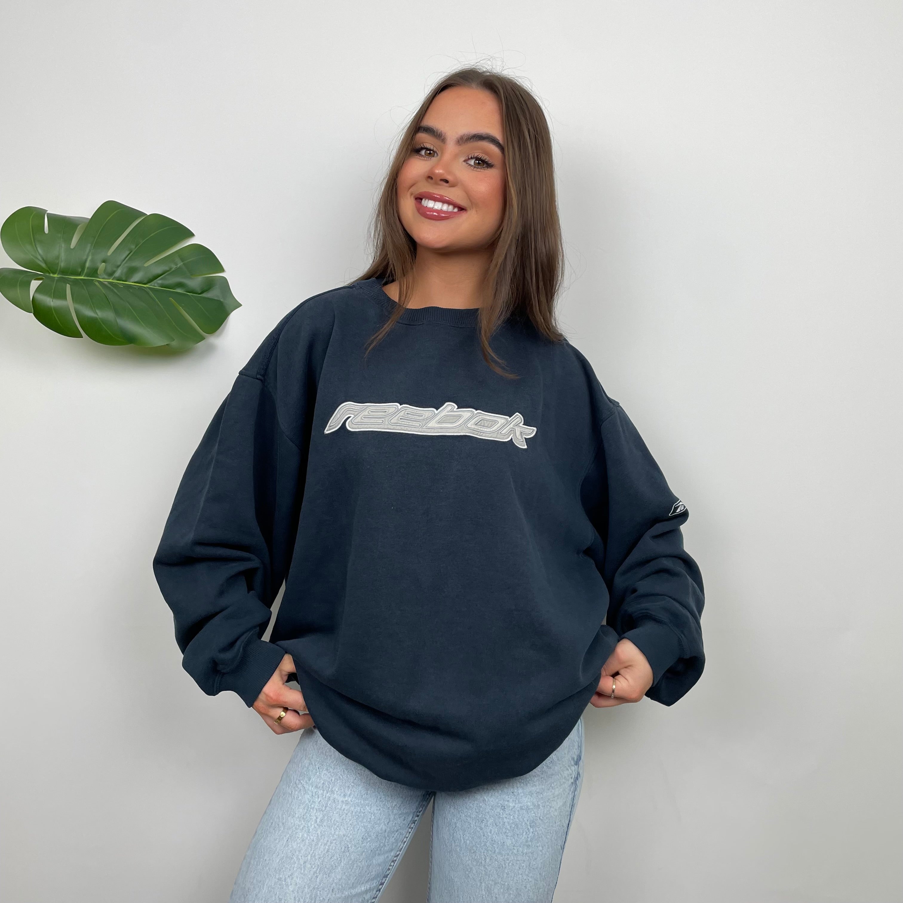 Reebok Navy Embroidered Spell Out Sweatshirt (L)