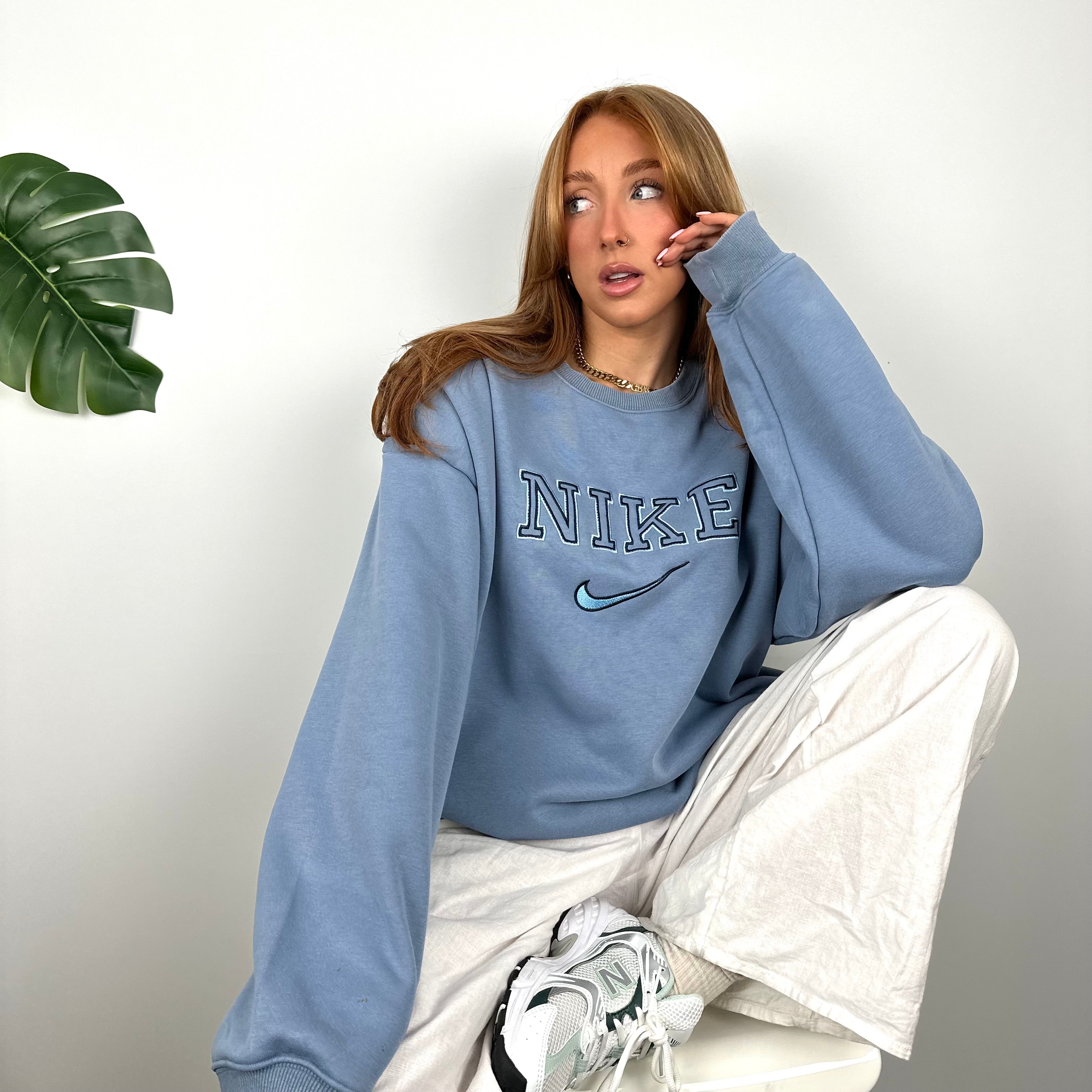 Nike Baby Blue Embroidered Spell Out Sweatshirt (M)