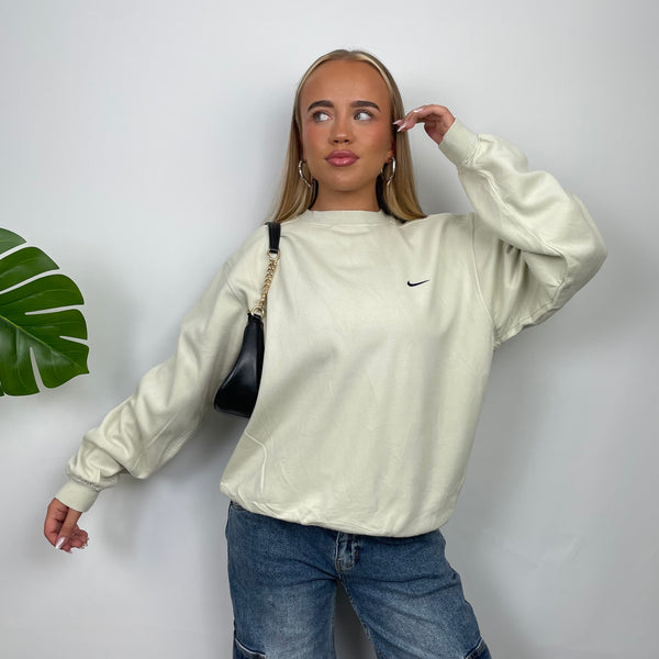 Nike Cream Embroidered Swoosh Sweatshirt (XL)