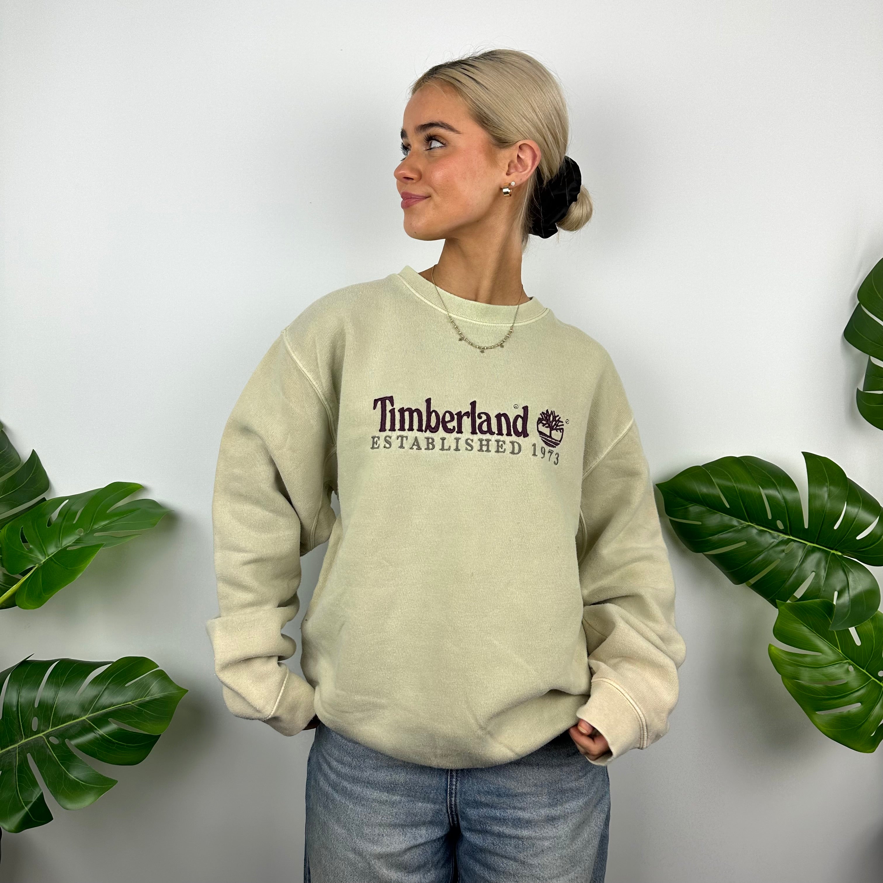 Timberland Beige Embroidered Spell Out Sweatshirt (M)