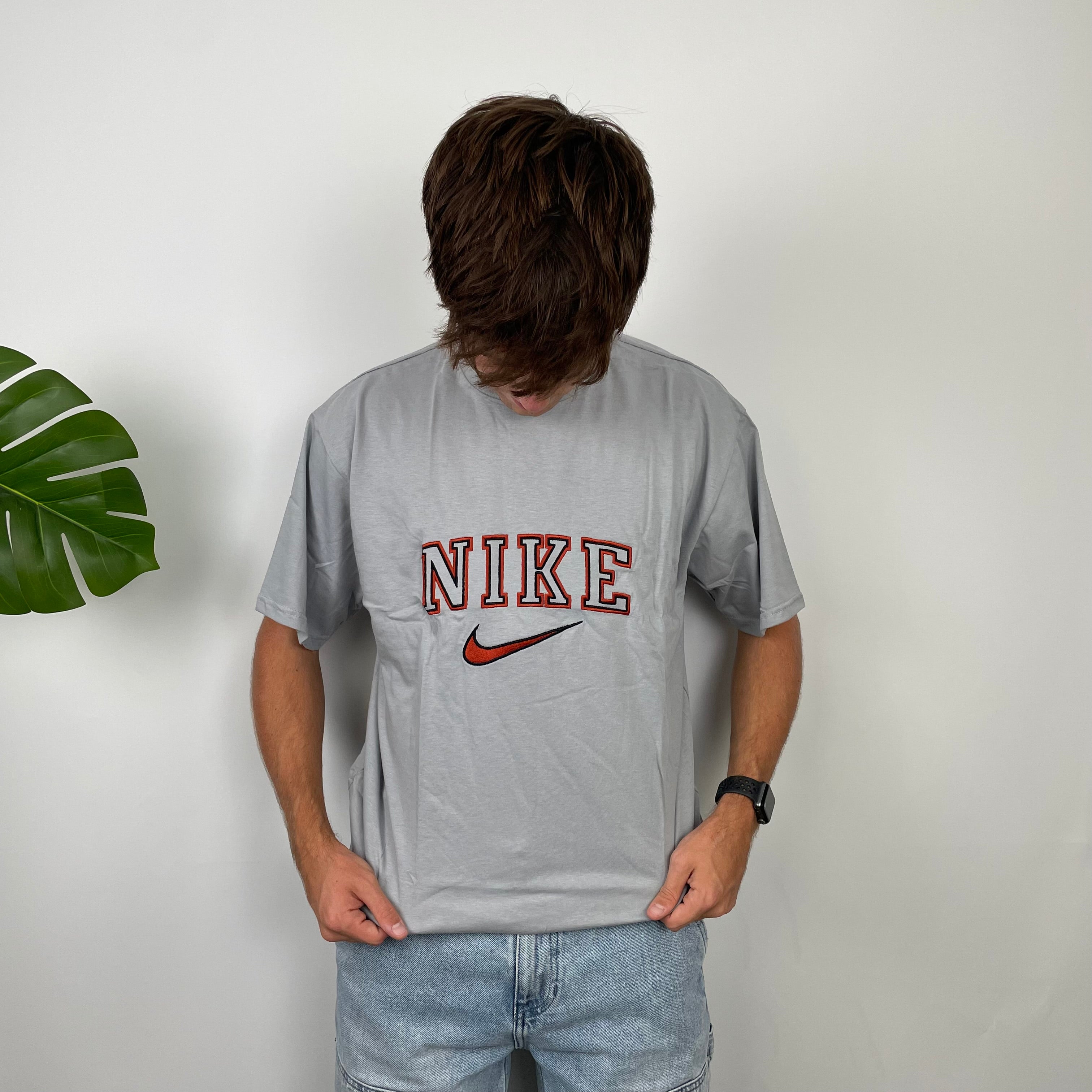 Nike Grey Embroidered Spell Out T Shirt (XL)