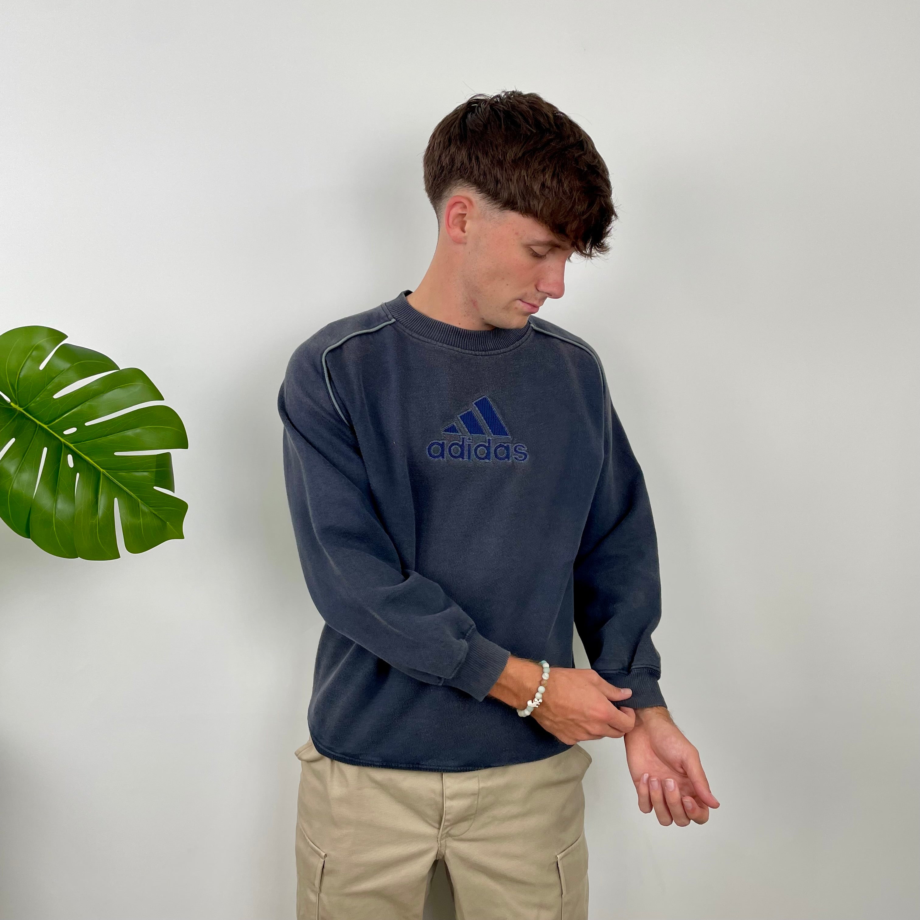 Adidas Navy Embroidered Spell Out Sweatshirt (L)
