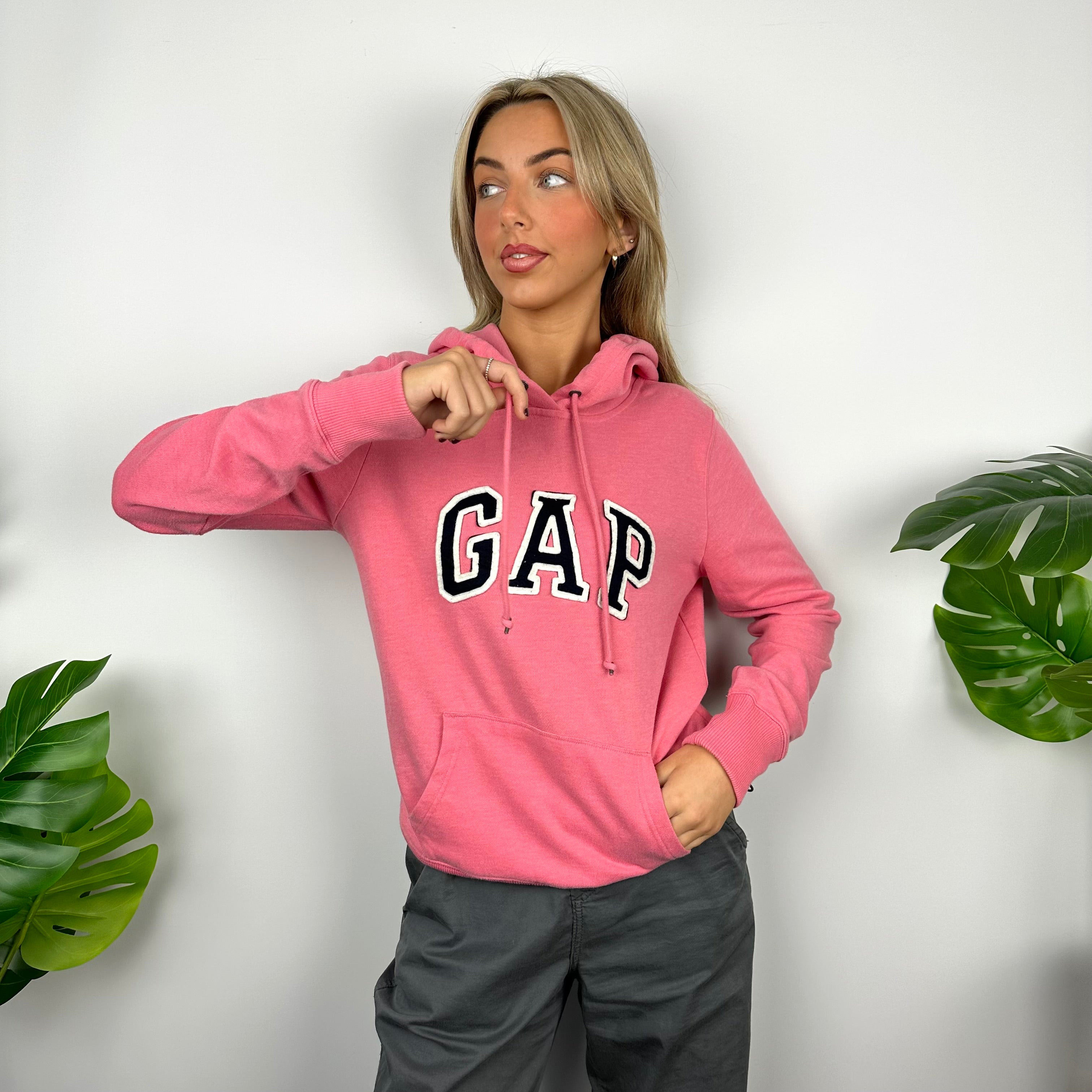 GAP Baby Pink Embroidered Spell Out Hoodie (M)