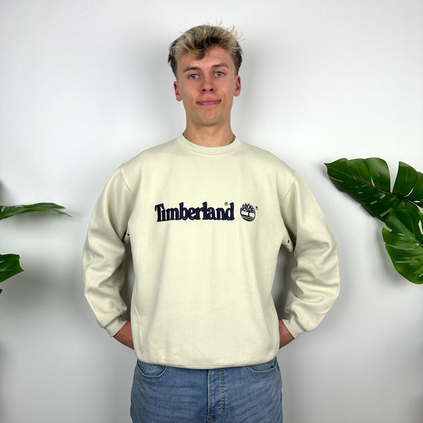 Timberland Cream Embroidered Spell Out Sweatshirt (M)