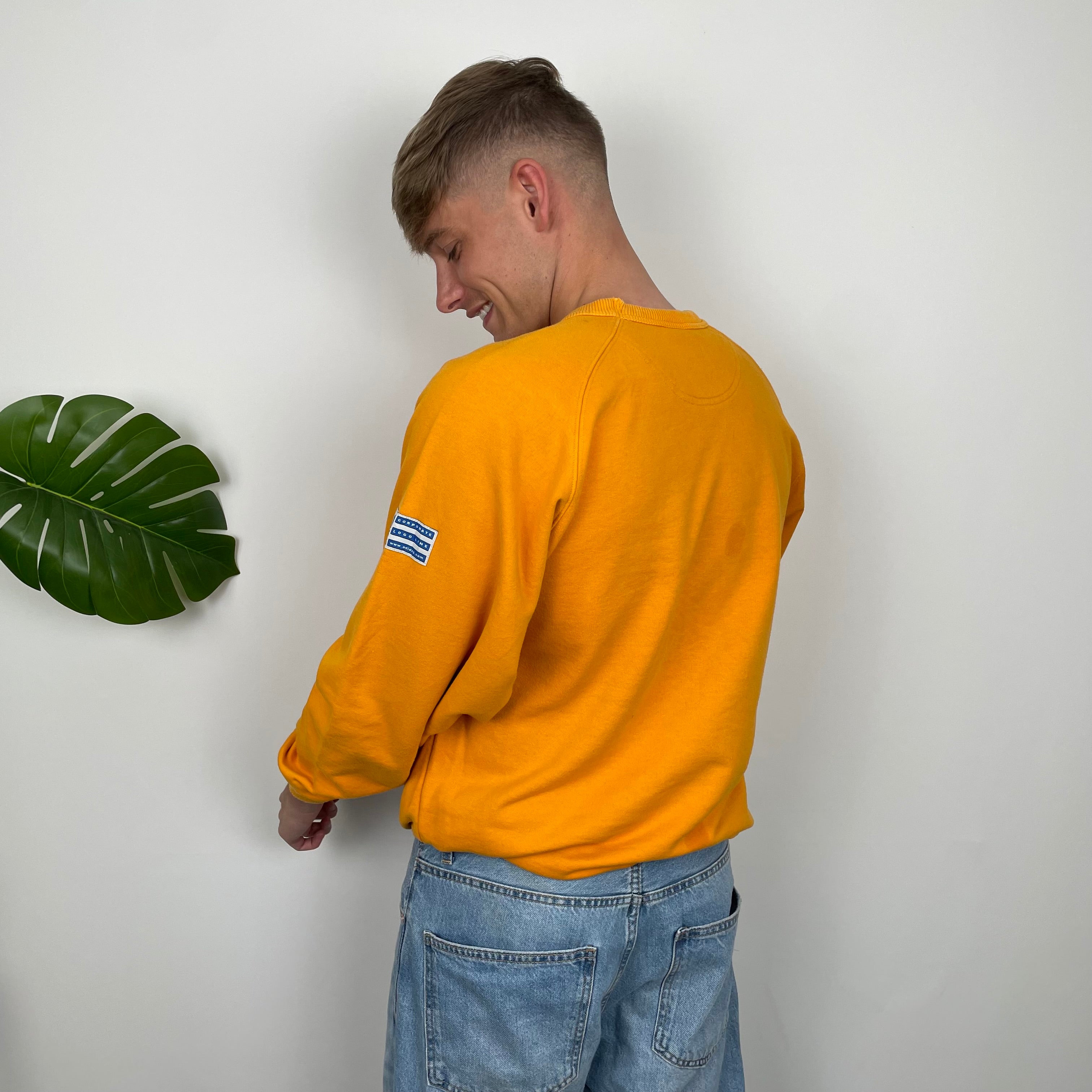 Adidas Orange Embroidered Spell Out Sweatshirt (L)