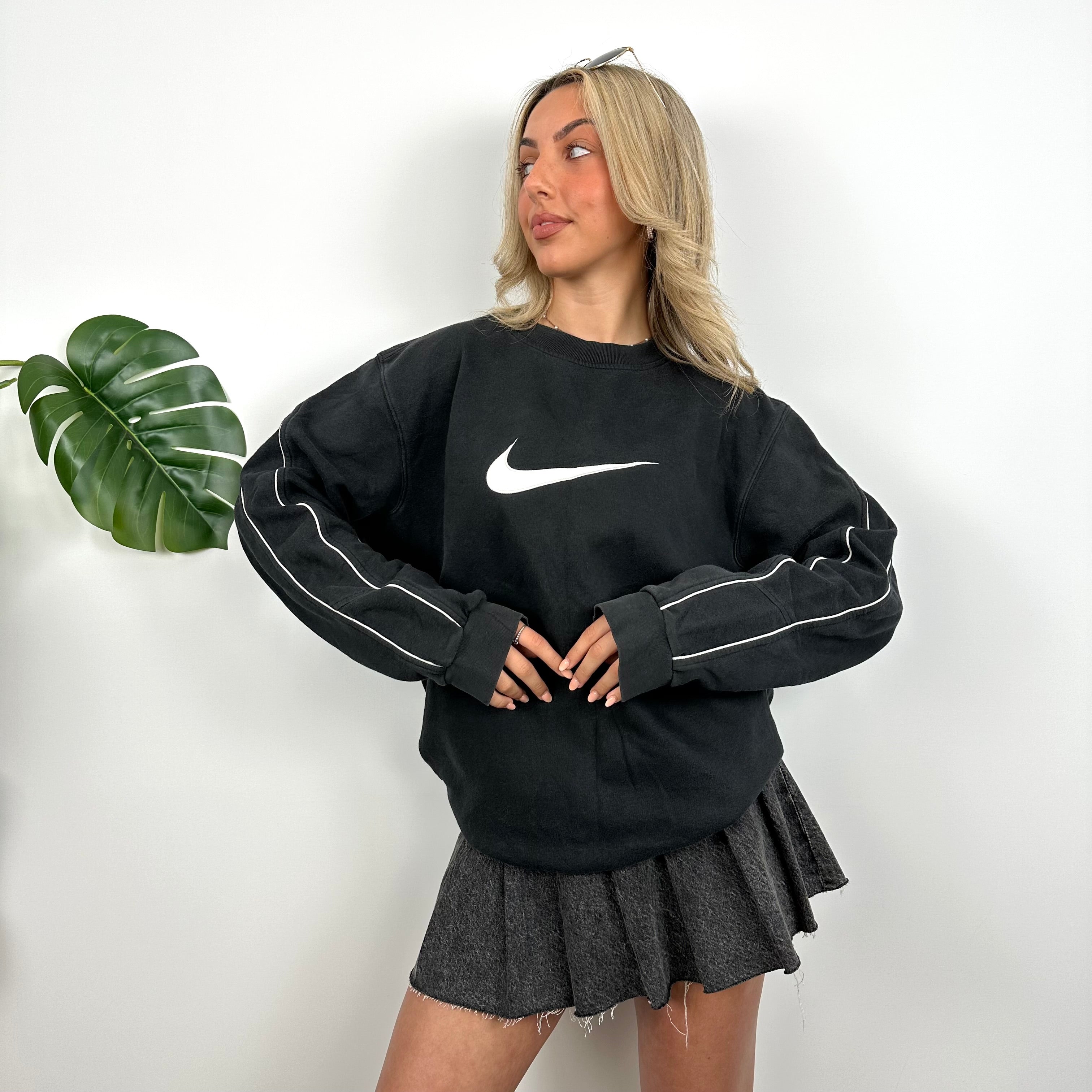 Nike Black Embroidered Swoosh Sweatshirt (L)