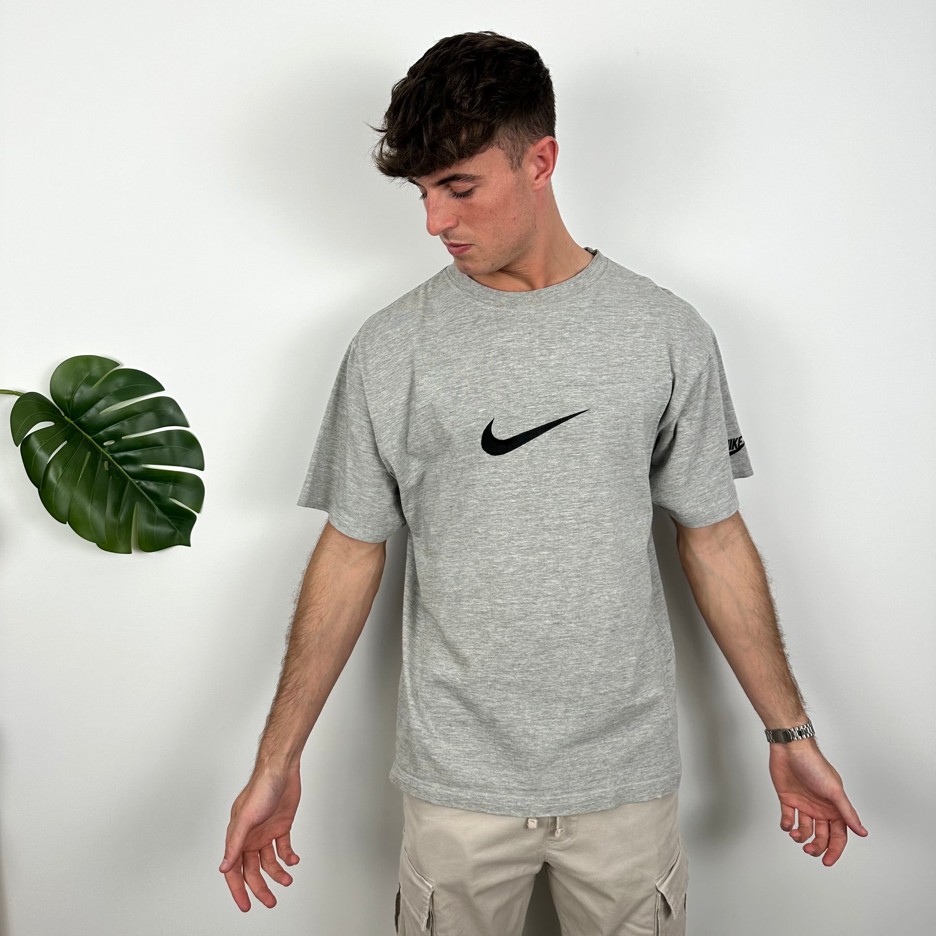 Nike RARE Grey Embroidered Swoosh T Shirt (M)