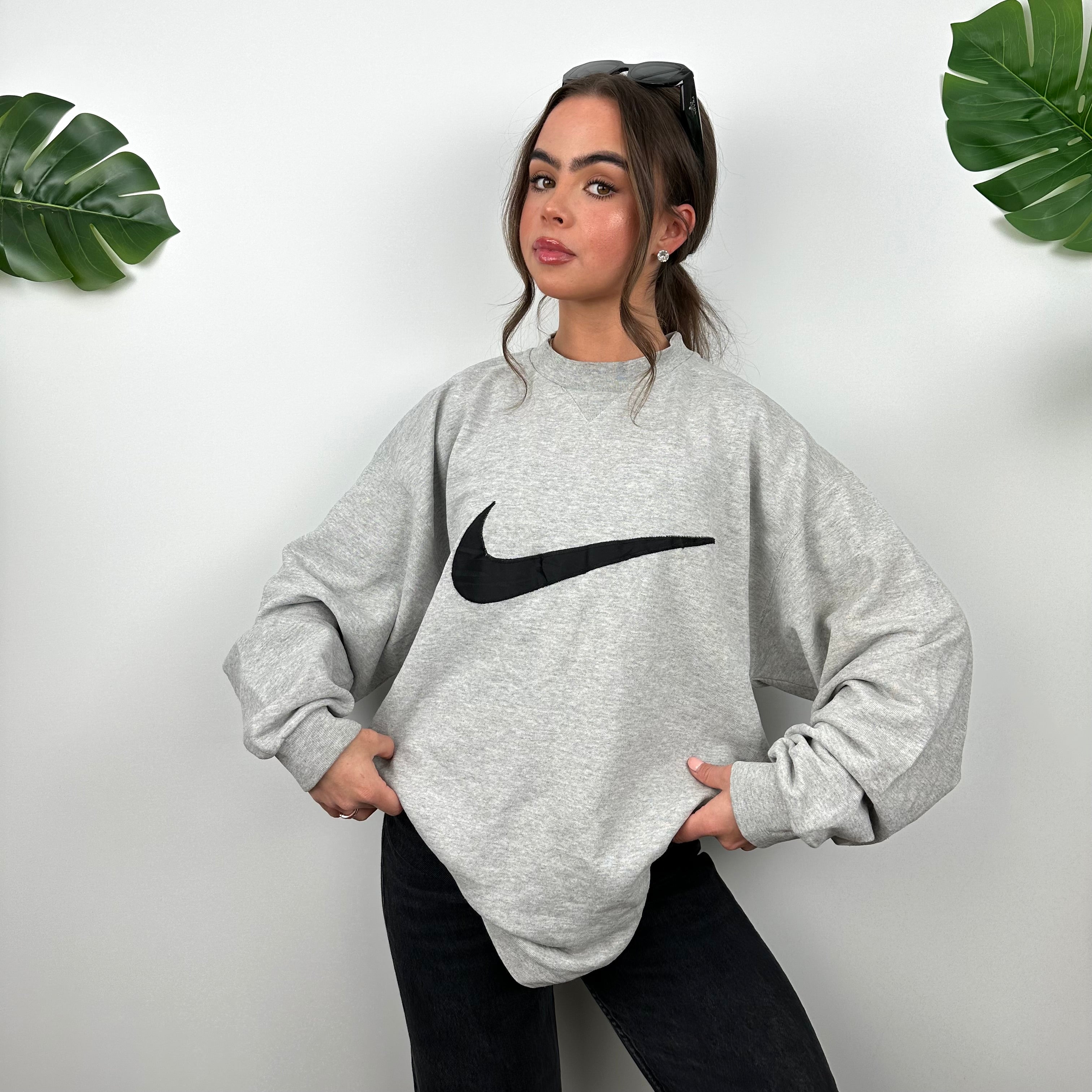 Nike Grey Embroidered Swoosh Sweatshirt (L)