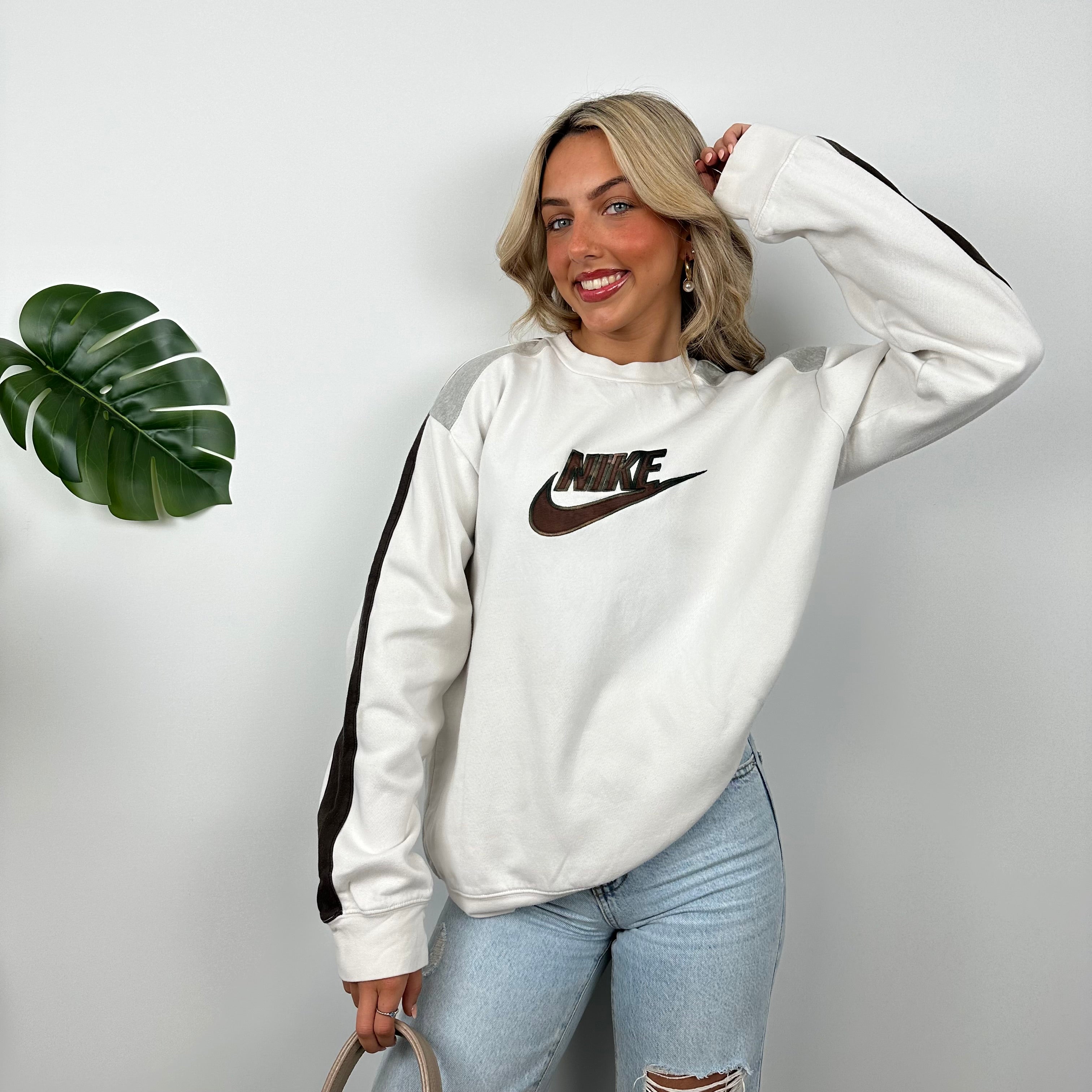 Nike RARE White Embroidered Spell Out Sweatshirt (S)