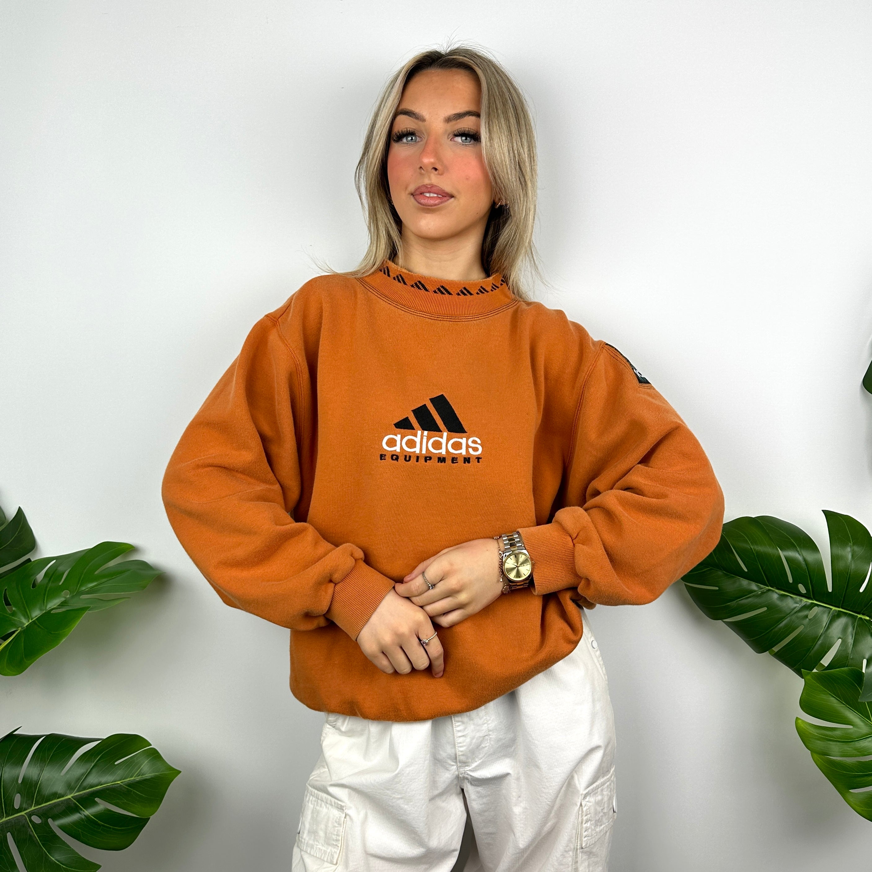 Adidas Equipment RARE Orange Embroidered Spell Out Sweatshirt (M)