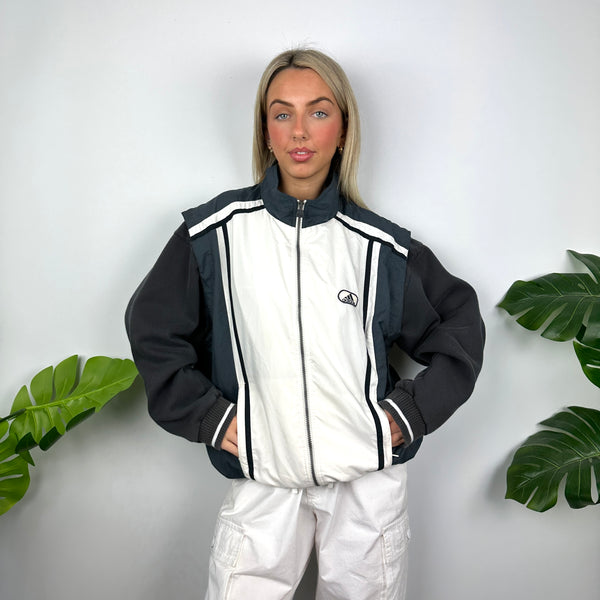 Adidas White & Navy Embroidered Spell Out Zip Up Windbreaker Gilet (M)
