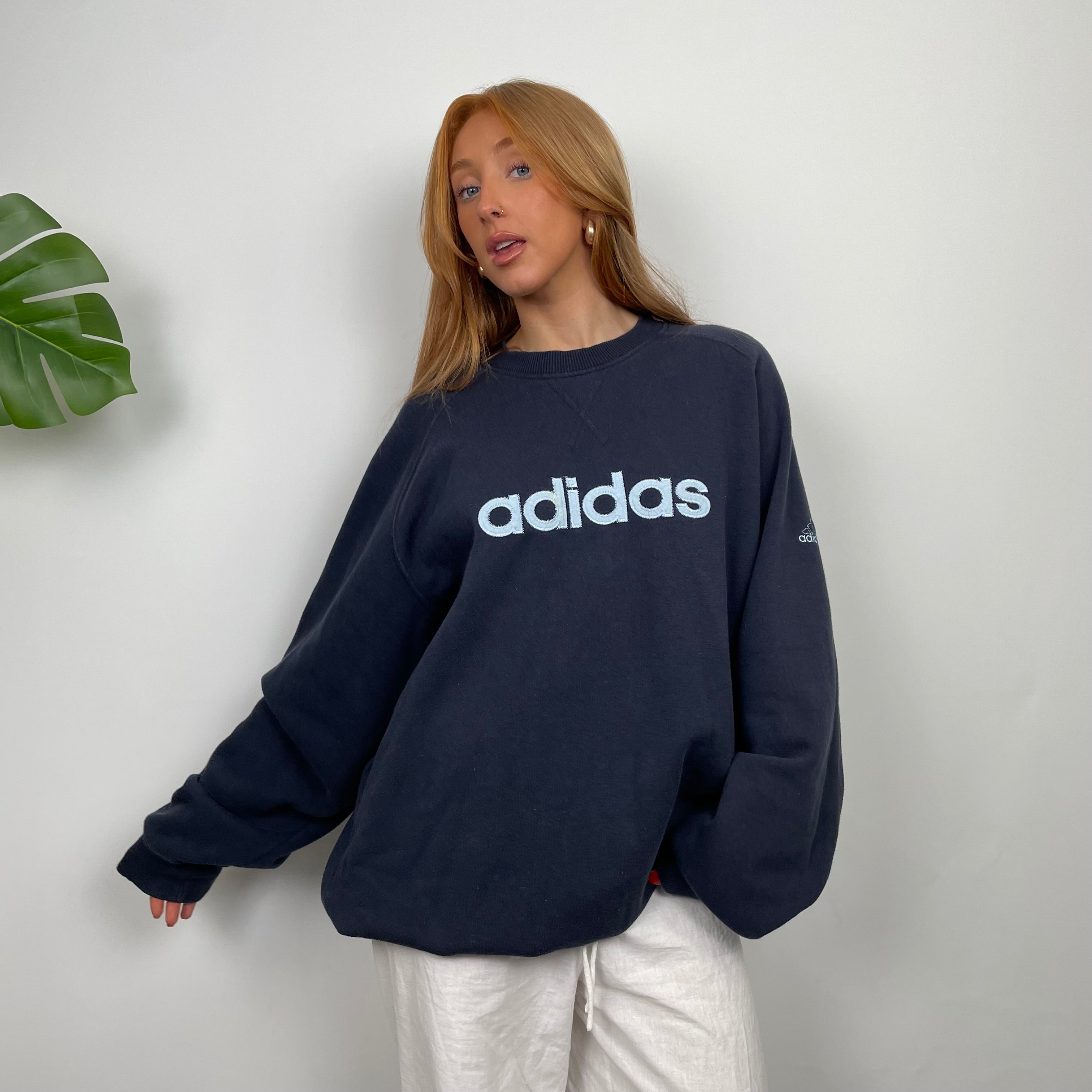 Adidas Navy Embroidered Spell Out Sweatshirt (XL)