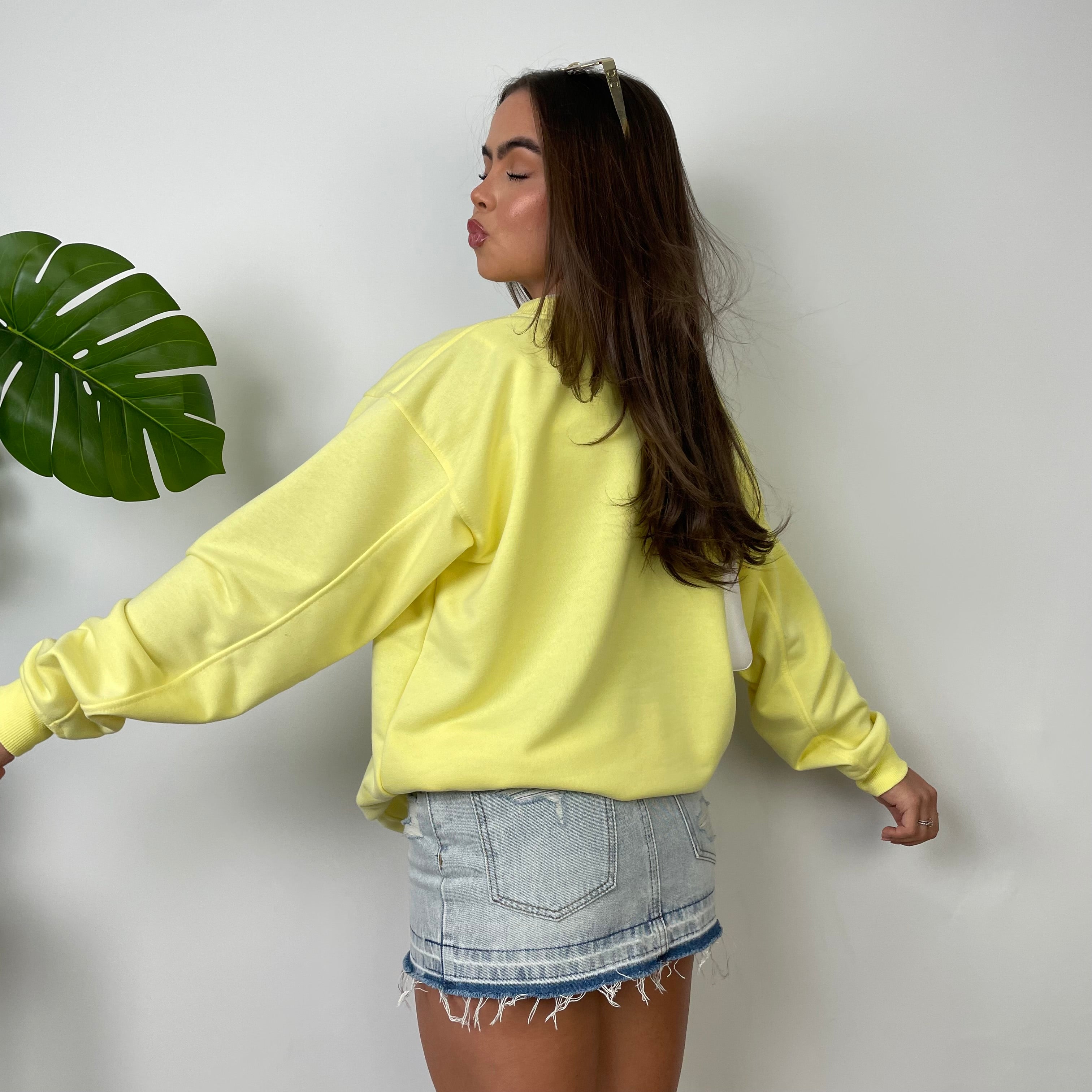 Nike Pastel Yellow Embroidered Spell Out Sweatshirt (L)