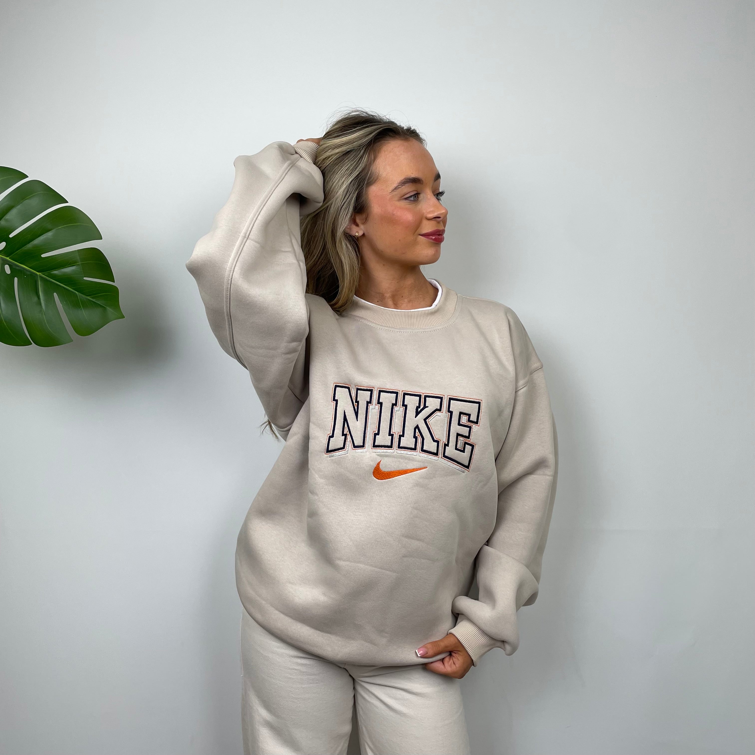 Nike RARE Cream Embroidered Spell Out Sweatshirt (L)