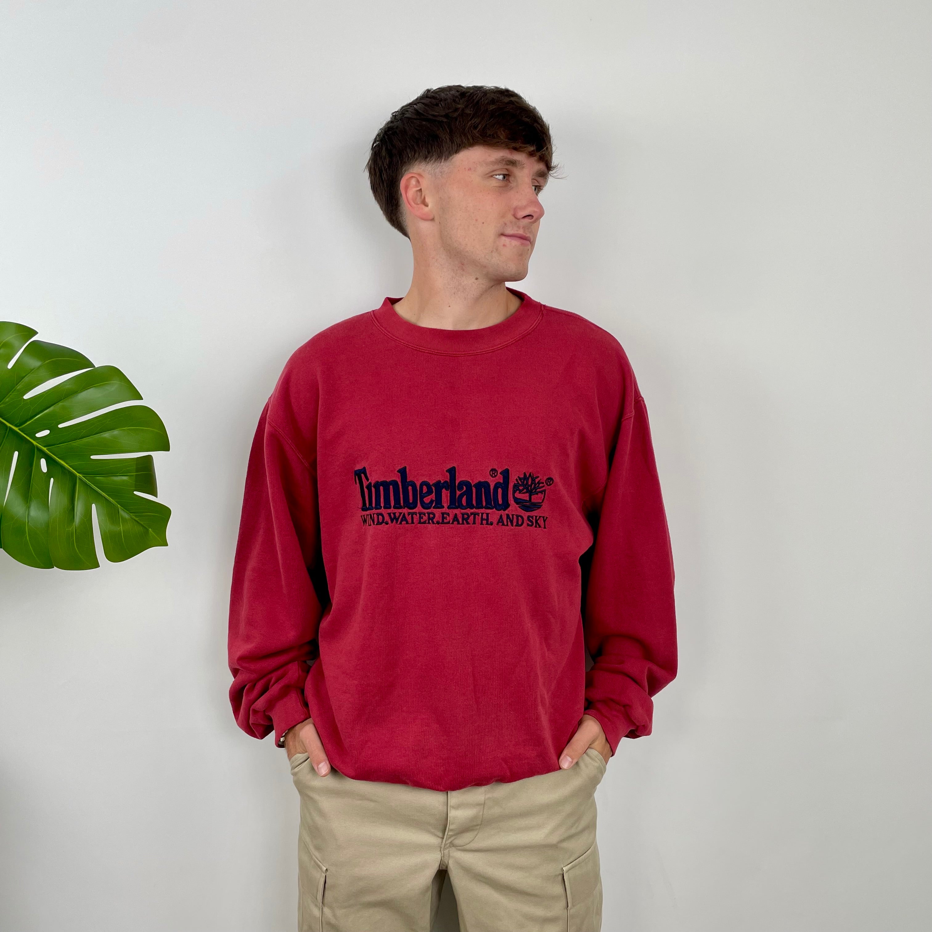 Timberland Red Embroidered Spell Out Sweatshirt (L)