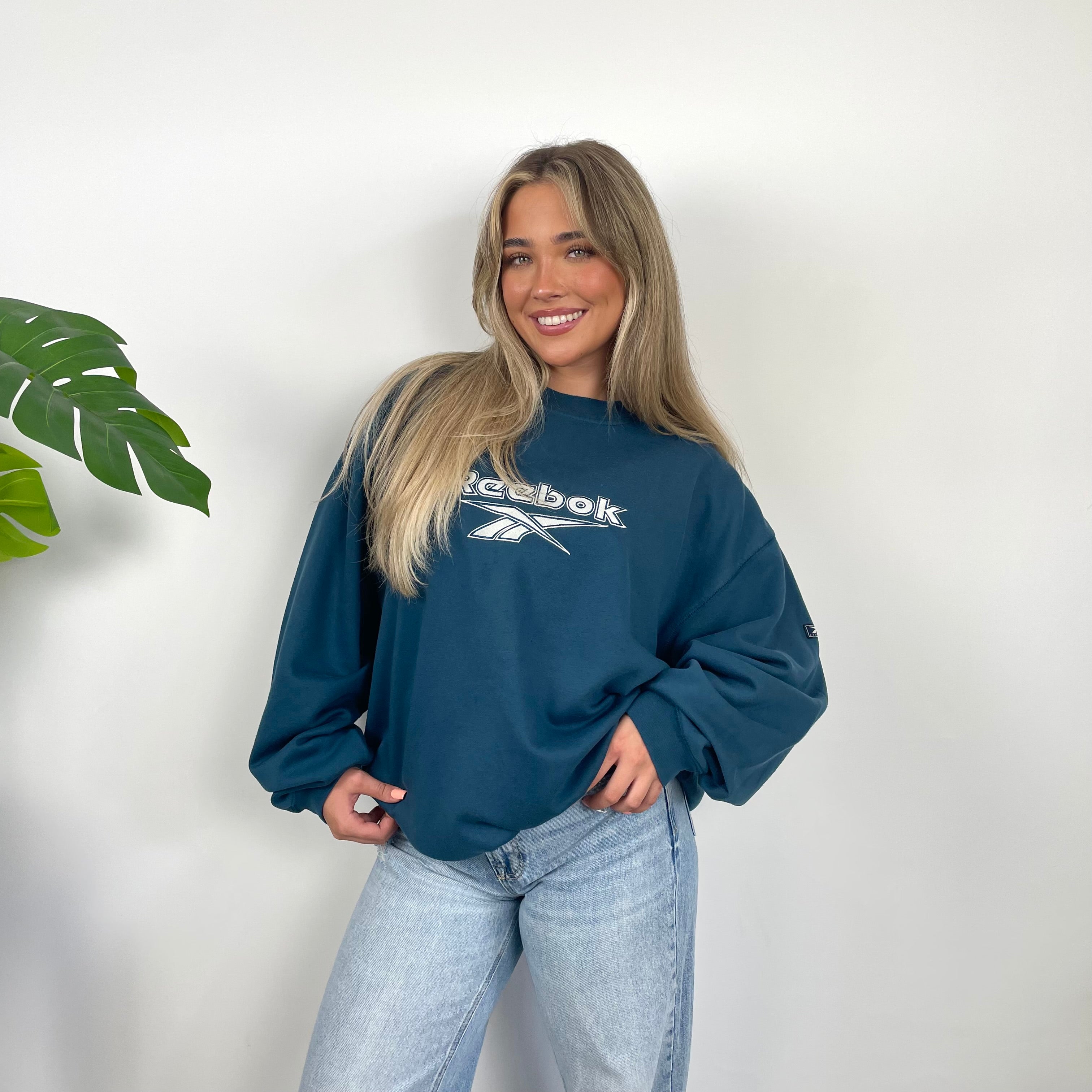 Reebok RARE Green Embroidered Spell Out Sweatshirt (L)