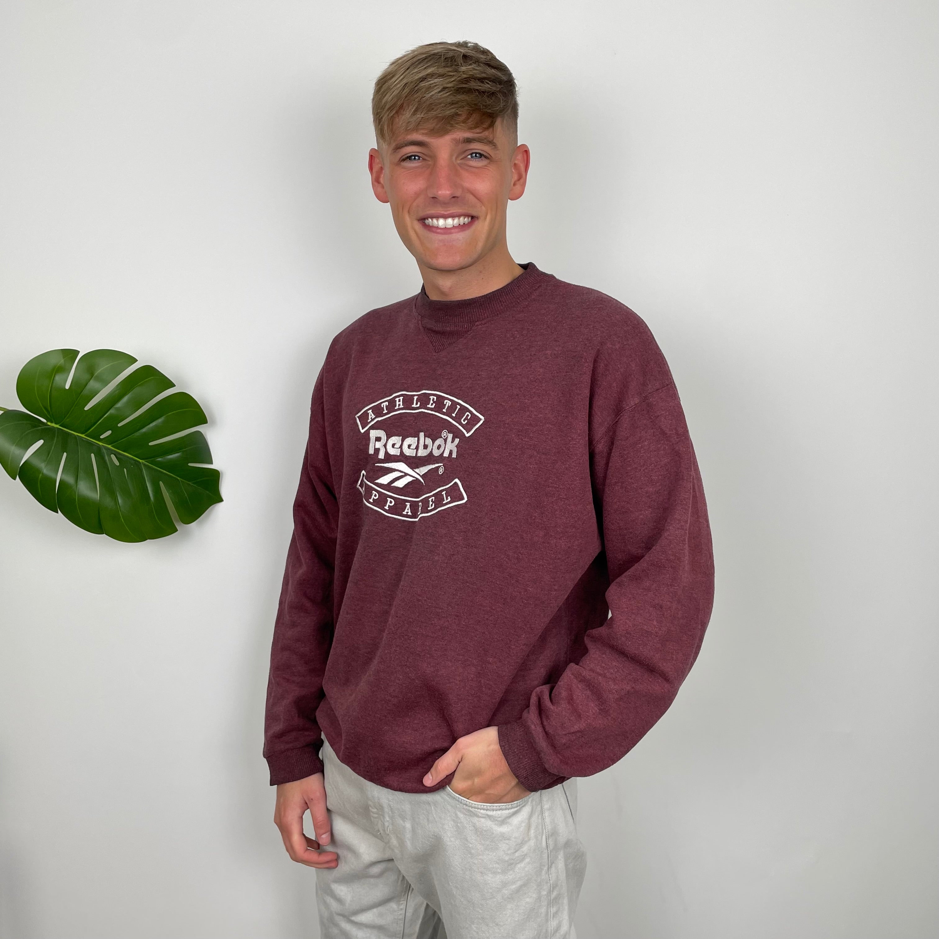 Reebok RARE Maroon Embroidered Spell Out Sweatshirt (M)