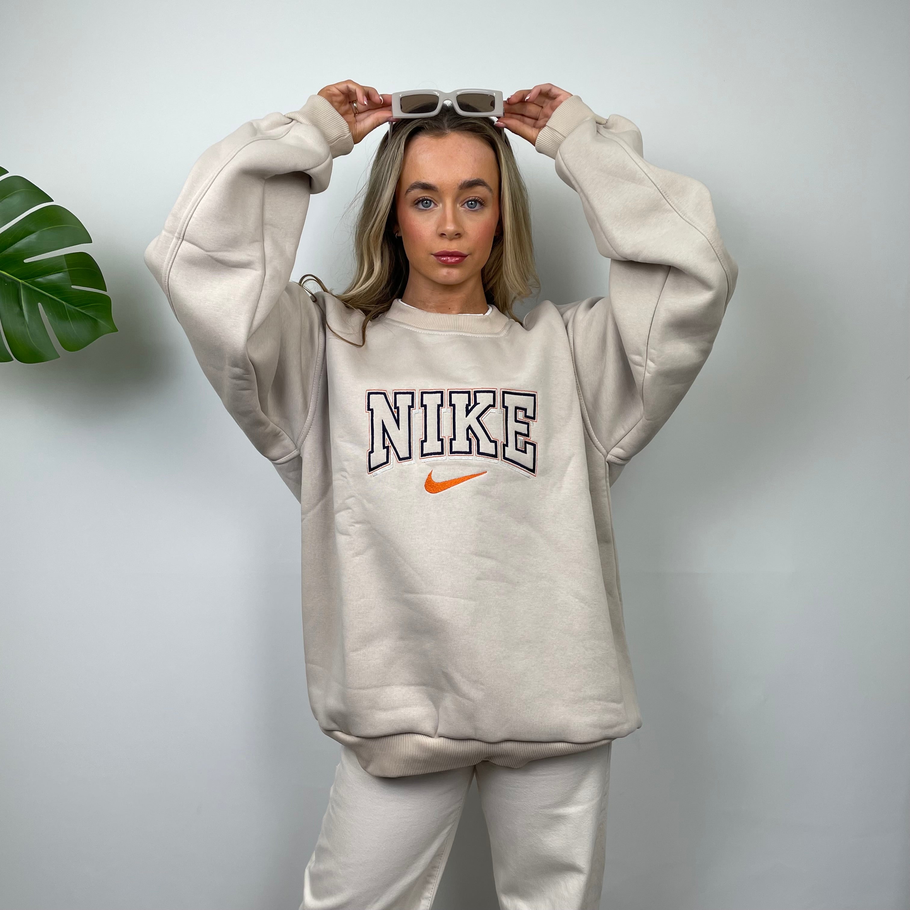 Nike RARE Cream Embroidered Spell Out Sweatshirt (L)