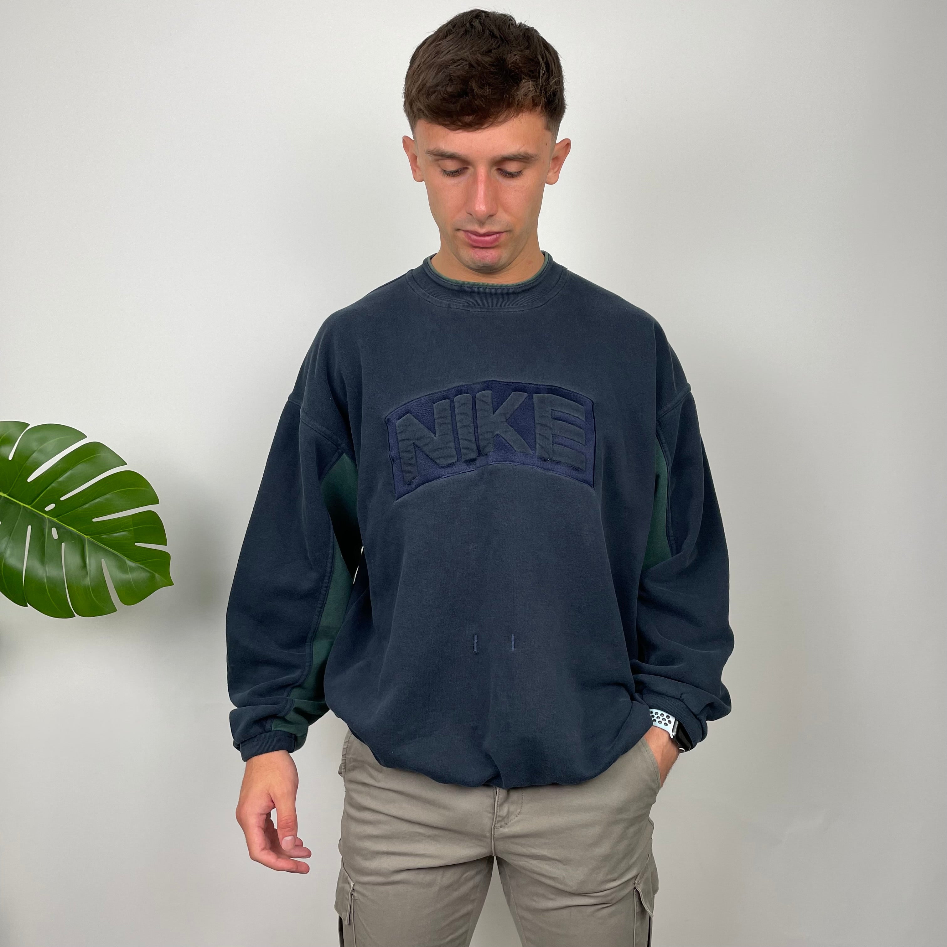 Nike Navy Embroidered Spell Out Sweatshirt (L)