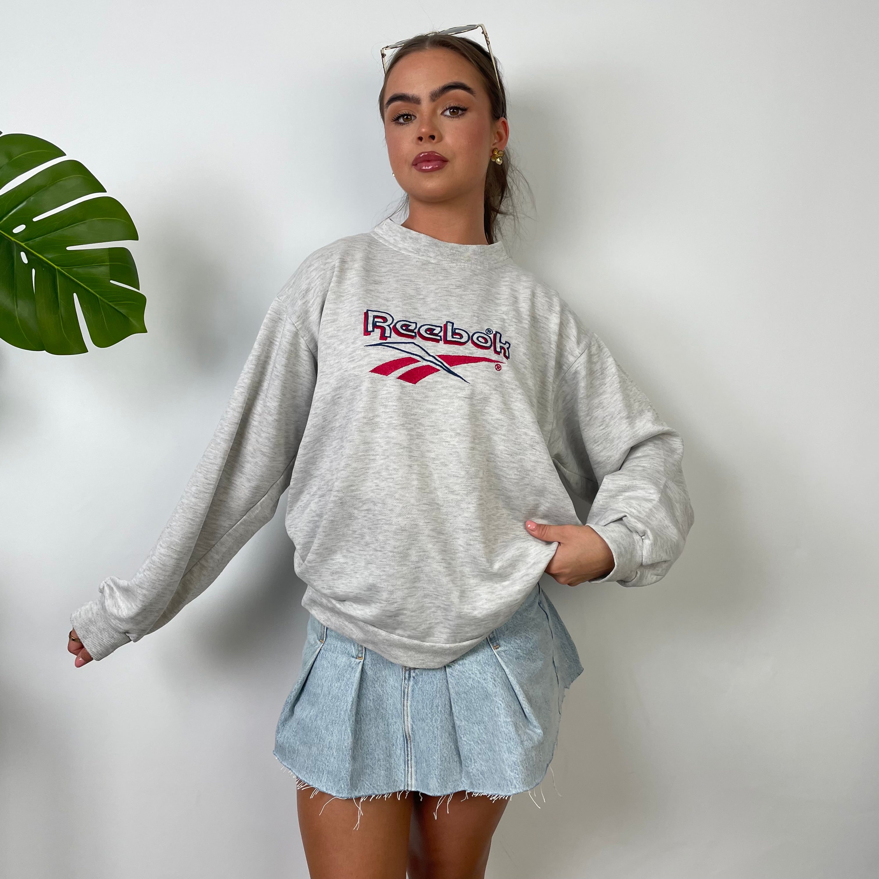 Reebok Grey Embroidered Spell Out Sweatshirt (S)