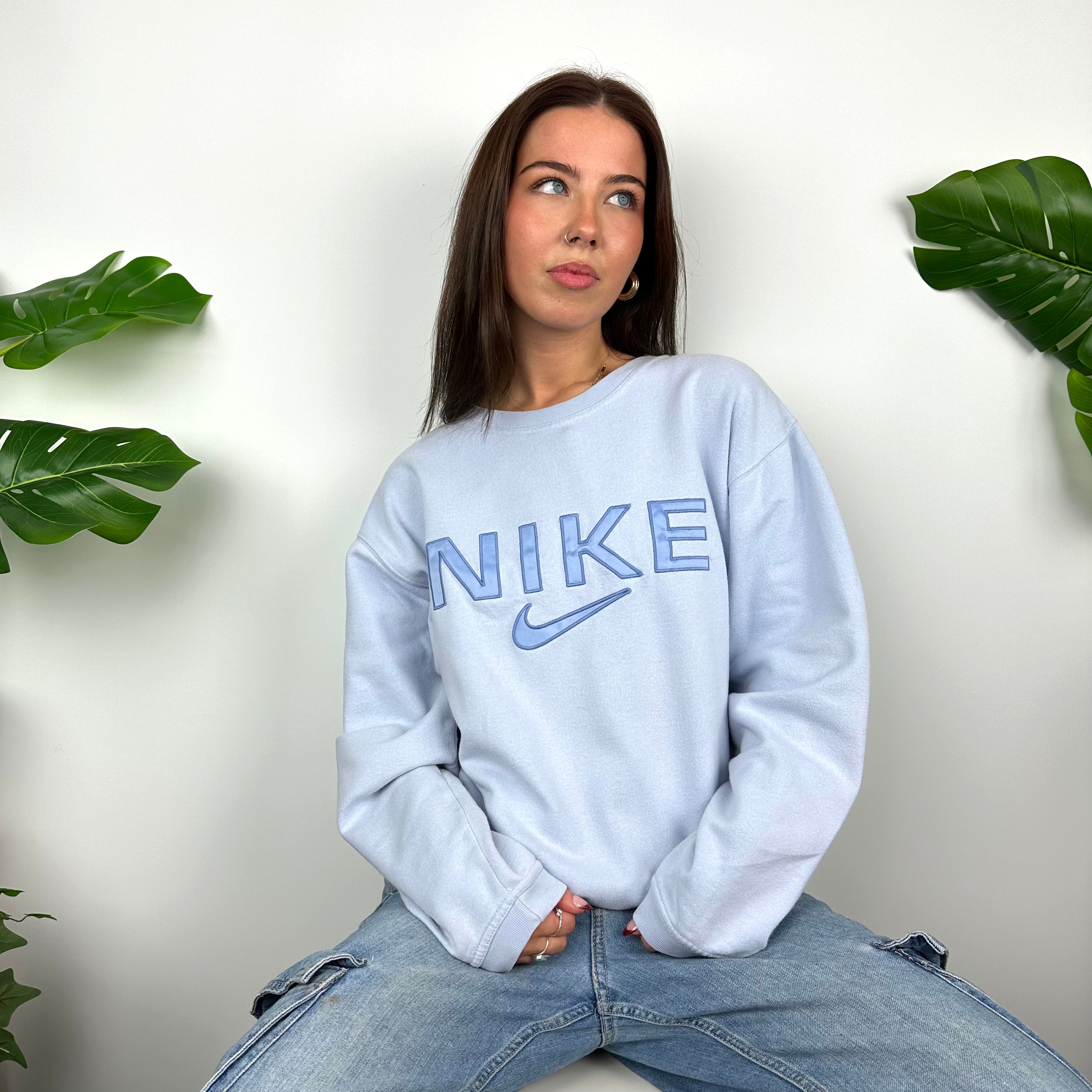 Nike Baby Blue Embroidered Spell Out Sweatshirt (L)