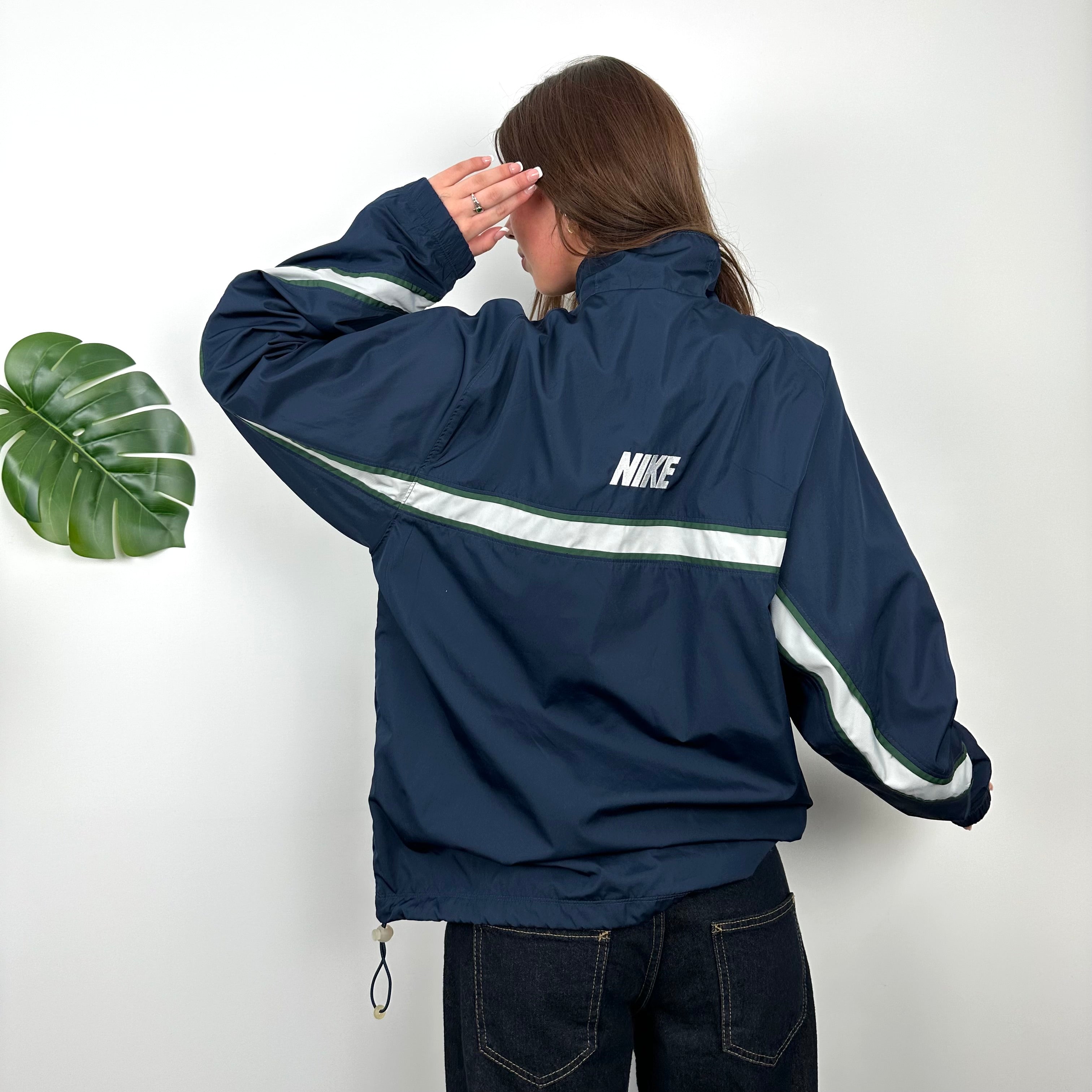 Nike Navy Embroidered Swoosh Windbreaker Jacket (M)