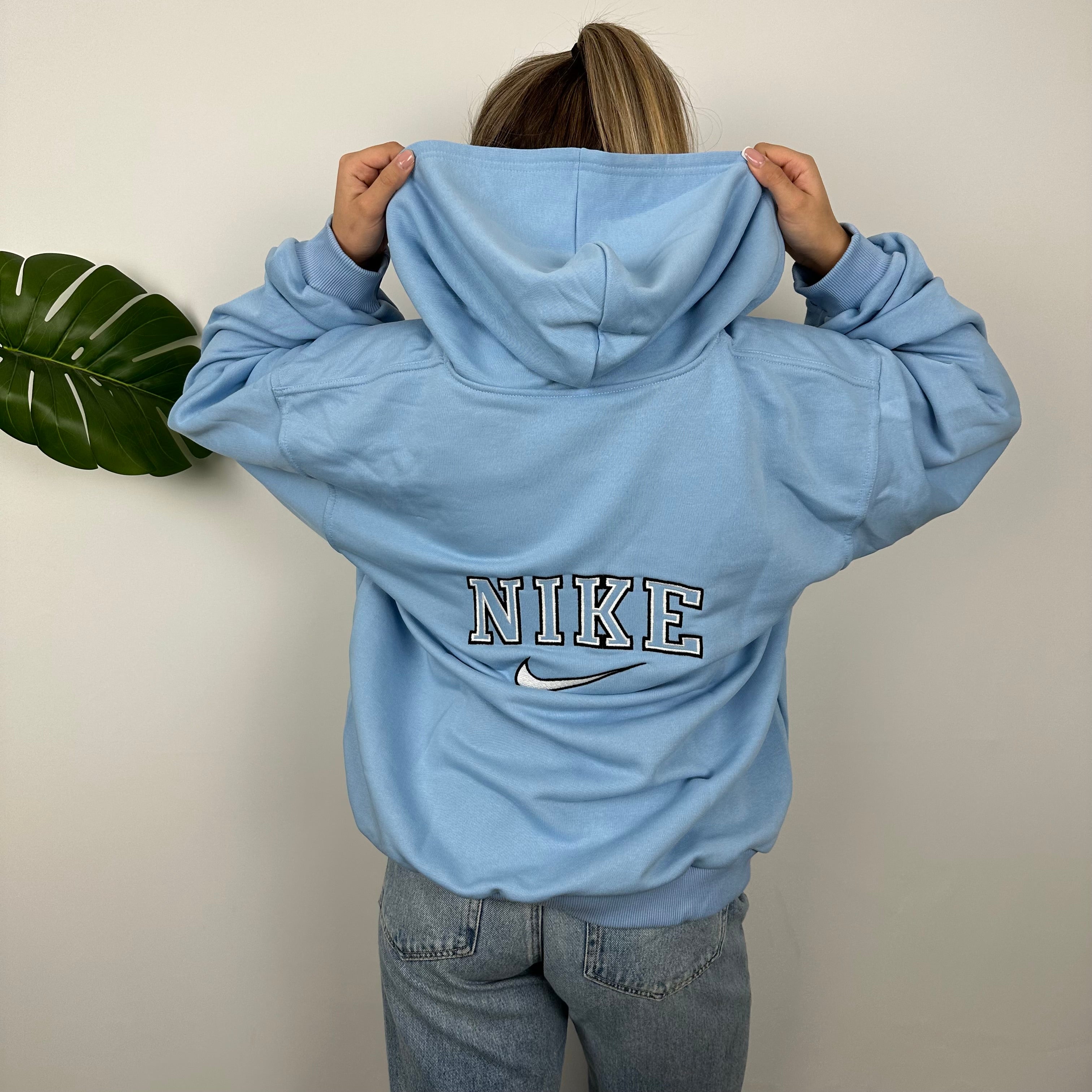 Nike RARE Blue Embroidered Spell Out Zip Up Hoodie Jacket (L)