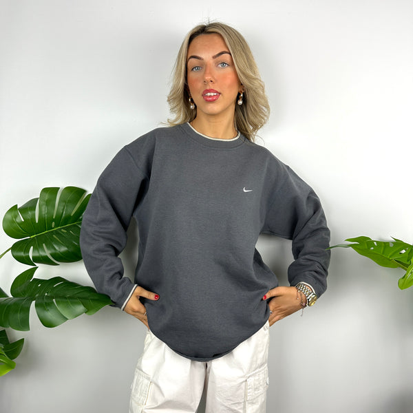 Nike Grey Embroidered Swoosh Sweatshirt (M)