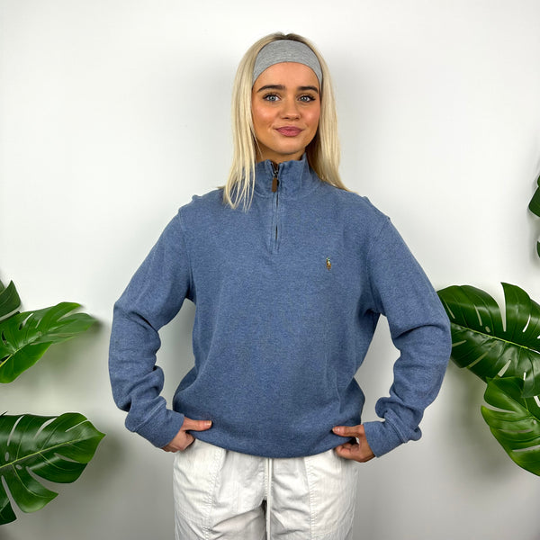 Polo Ralph Lauren Blue Embroidered Logo Quarter Zip Sweatshirt (S)
