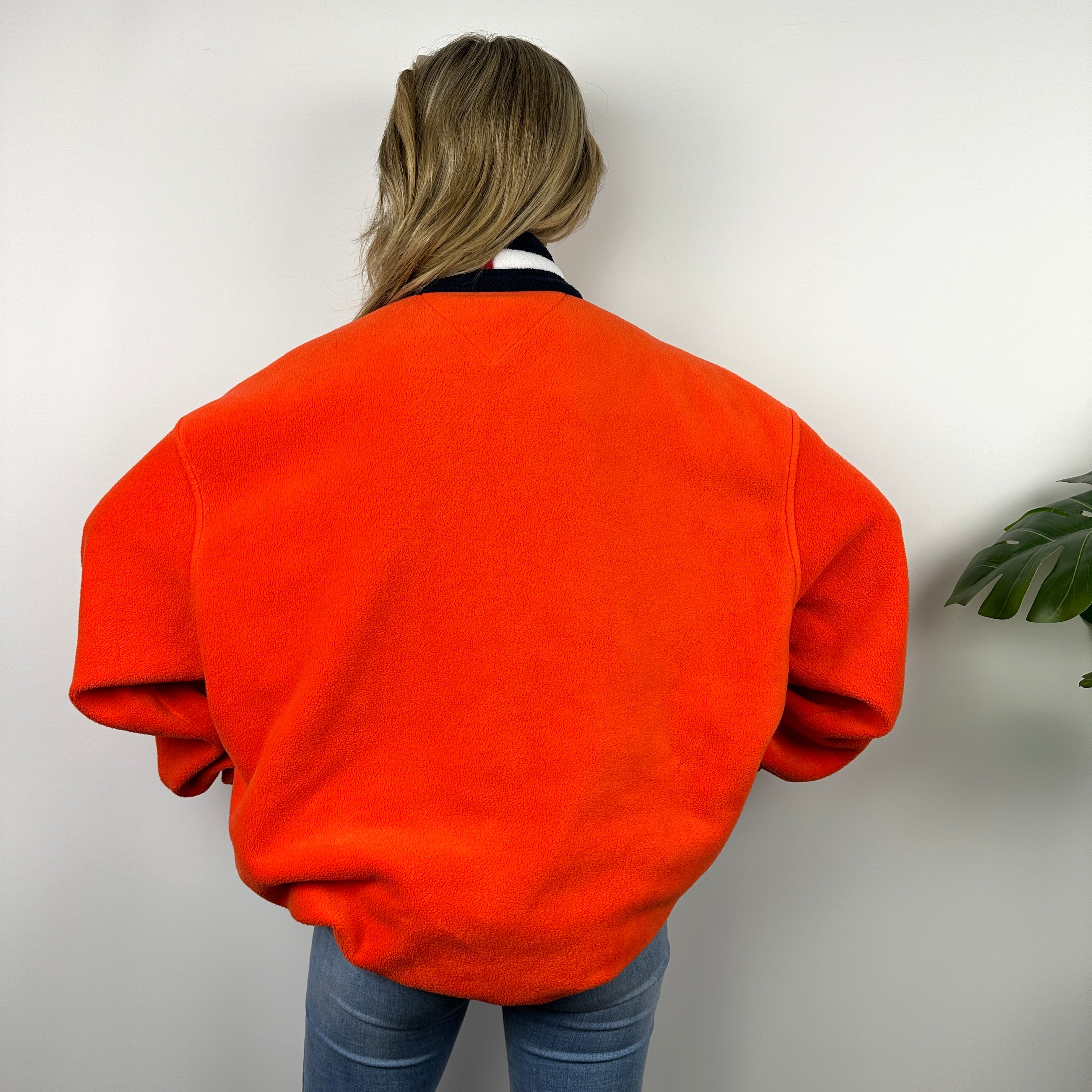 Tommy Hilfiger Orange Embroidered Spell Out Teddy Bear Fleece Quarter Zip Sweatshirt (XXL)