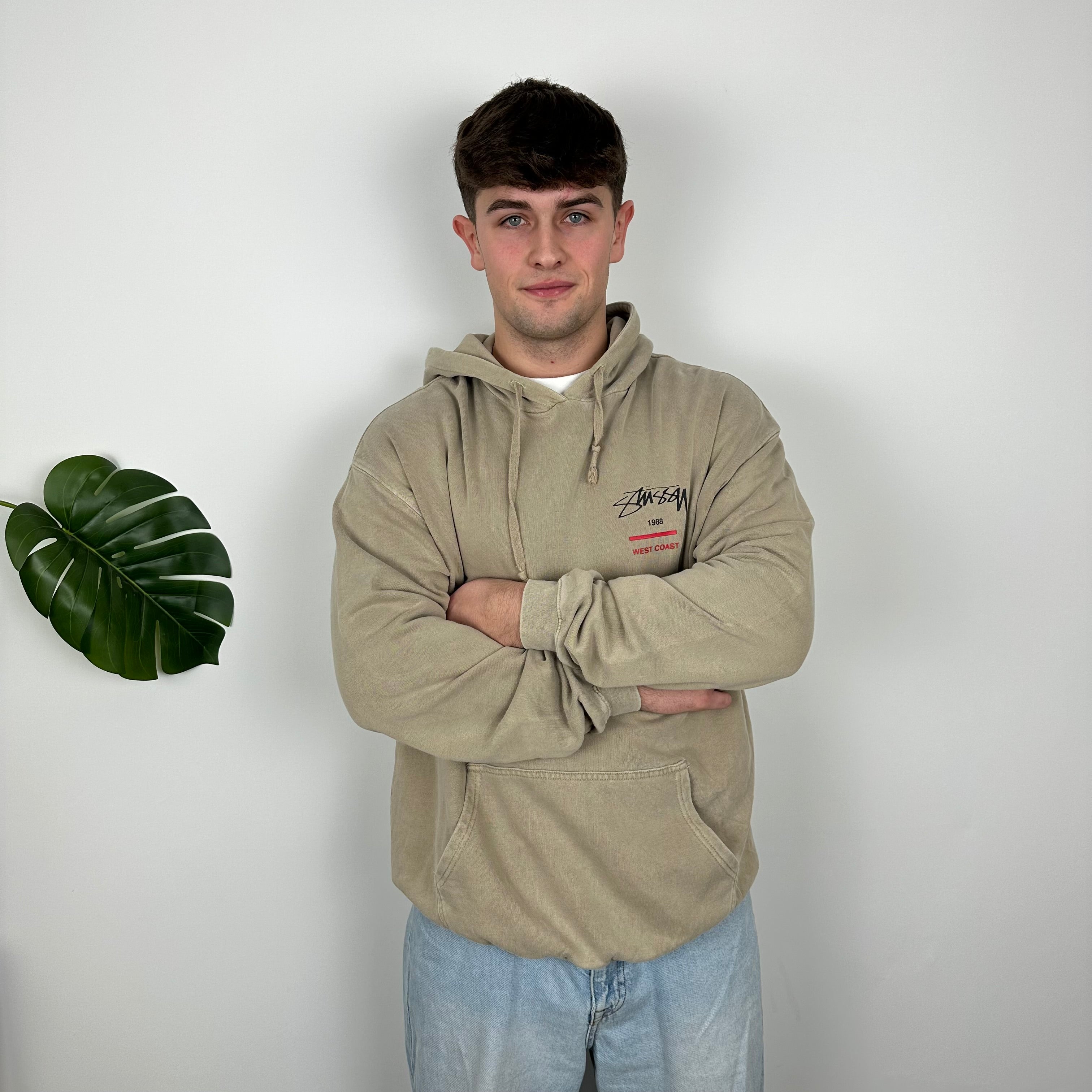 Stussy Brown Embroidered Spell Out Hoodie (L)