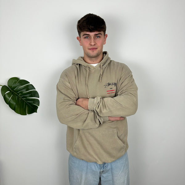 Stussy Brown Embroidered Spell Out Hoodie (L)