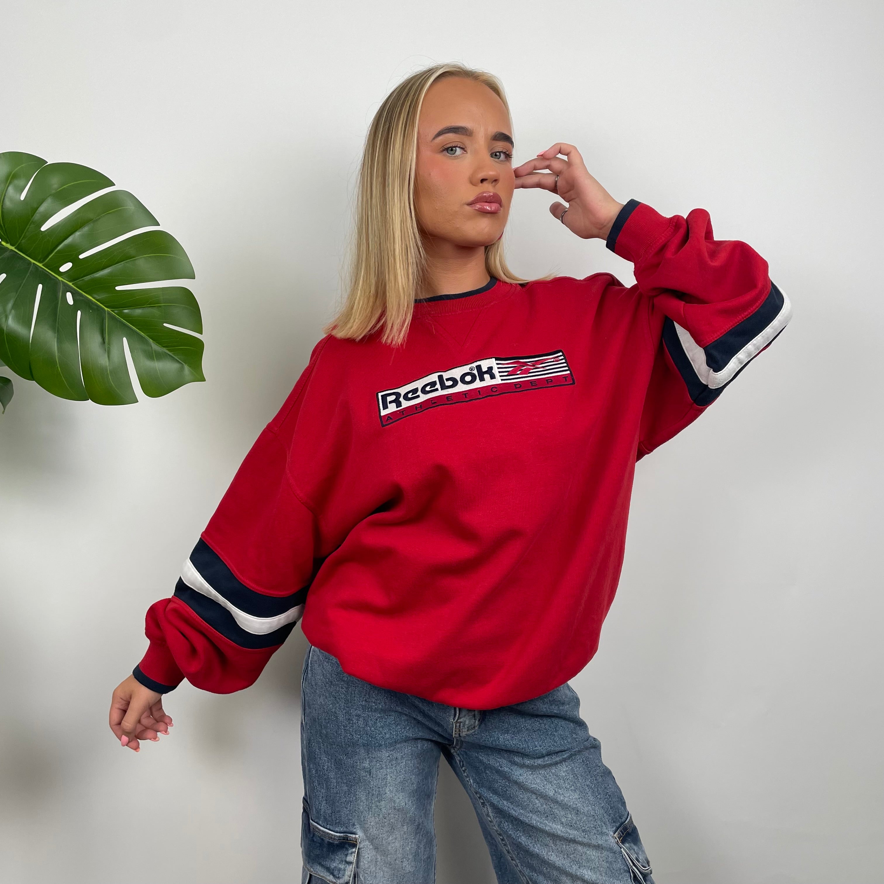 Reebok Red Embroidered Spell Out Sweatshirt (L)