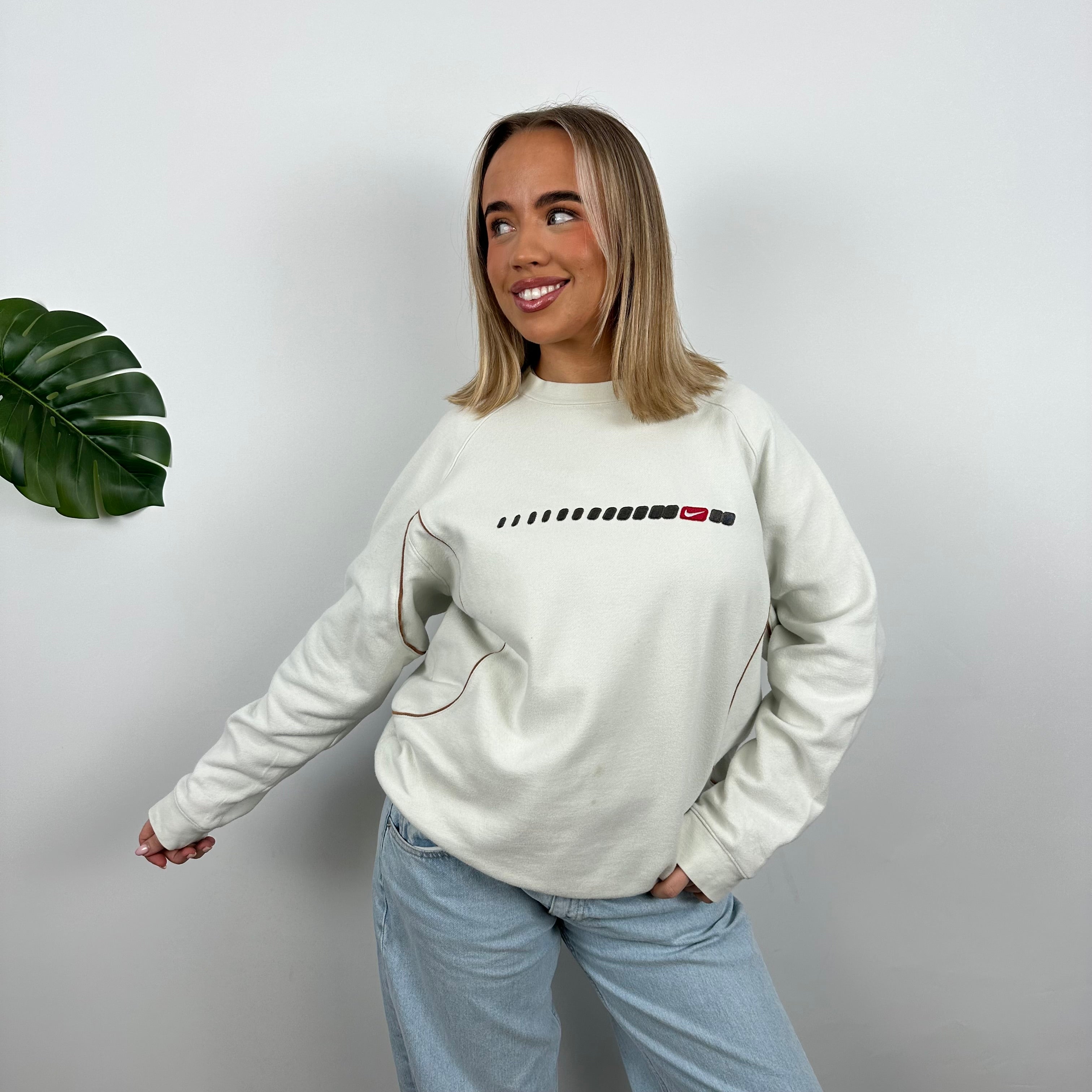 Nike White Embroidered Swoosh Sweatshirt (M)