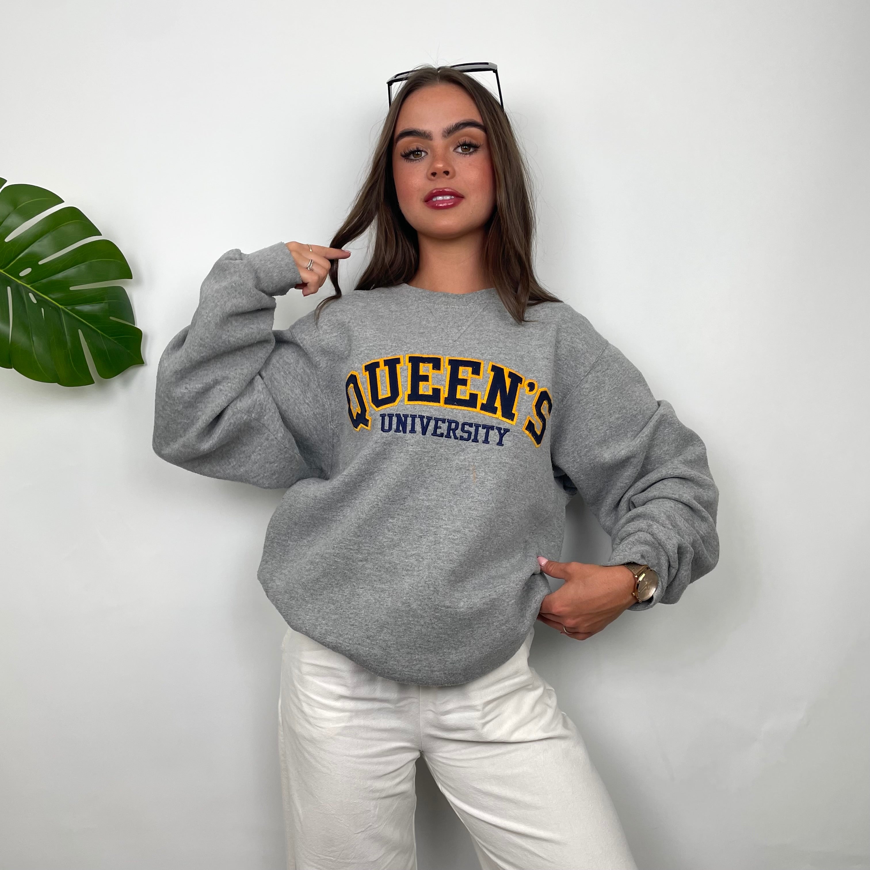 Queens University College Grey Embroidered Spell Out Sweatshirt (M)