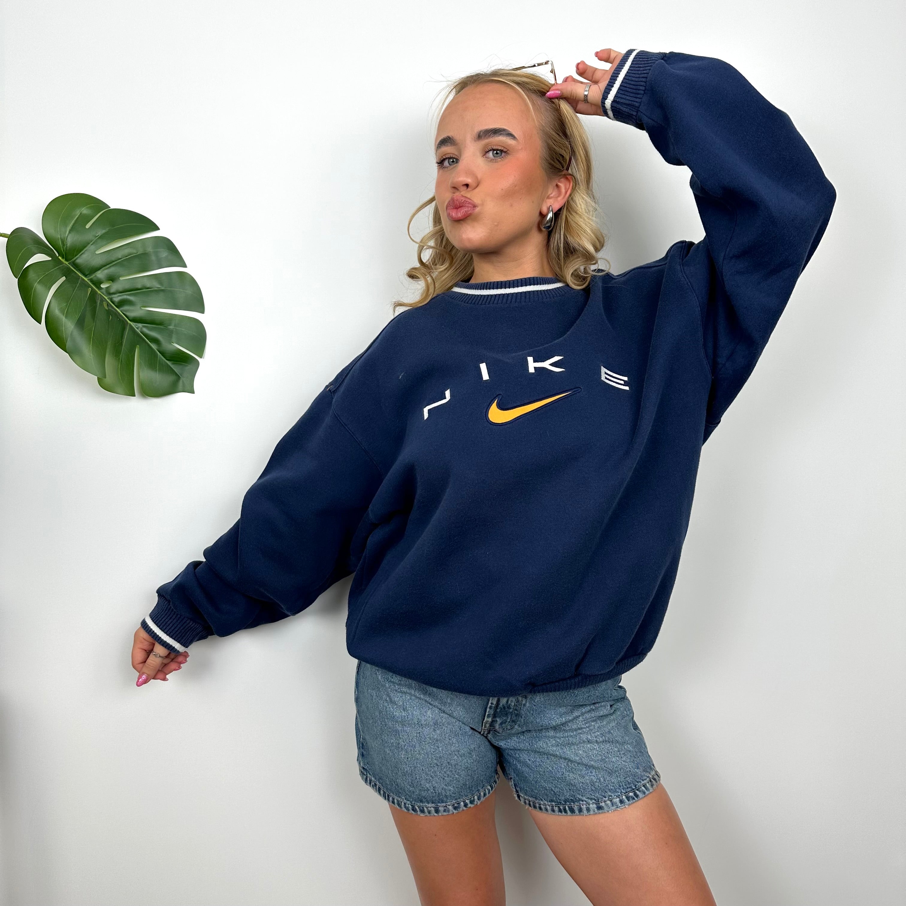 Nike Navy Embroidered Spell Out Sweatshirt (L)