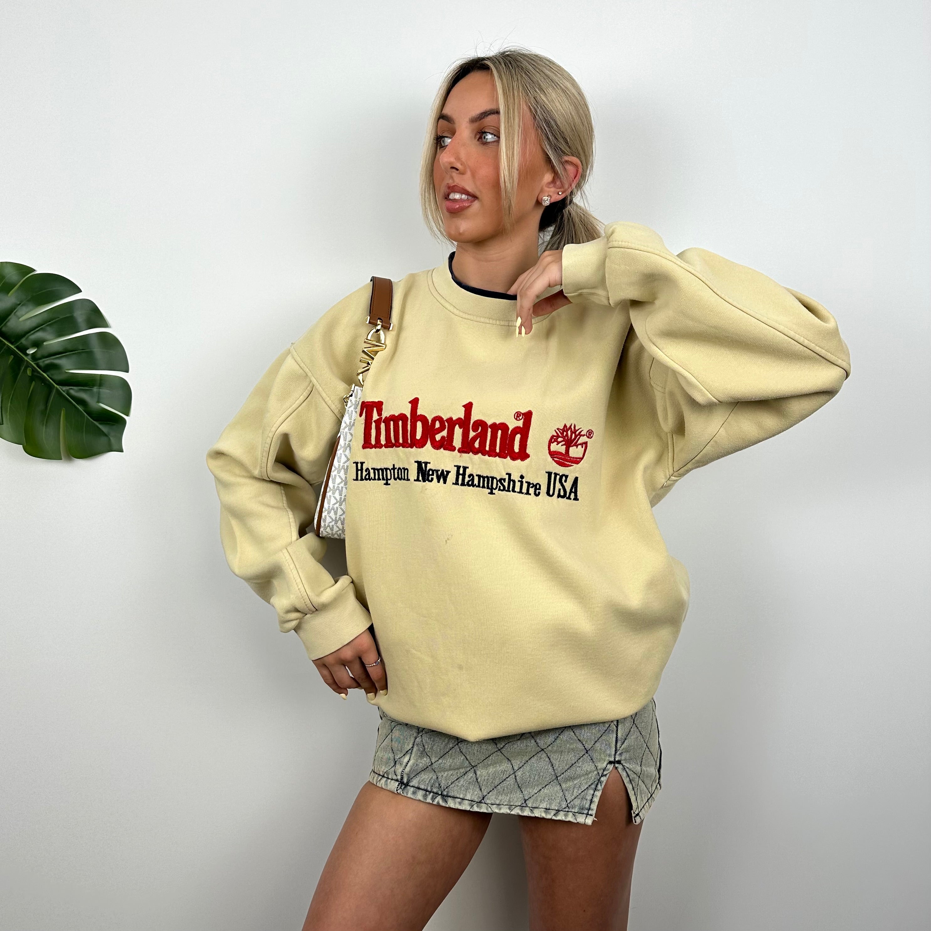 Timberland Yellow Embroidered Spell Out Sweatshirt (L)