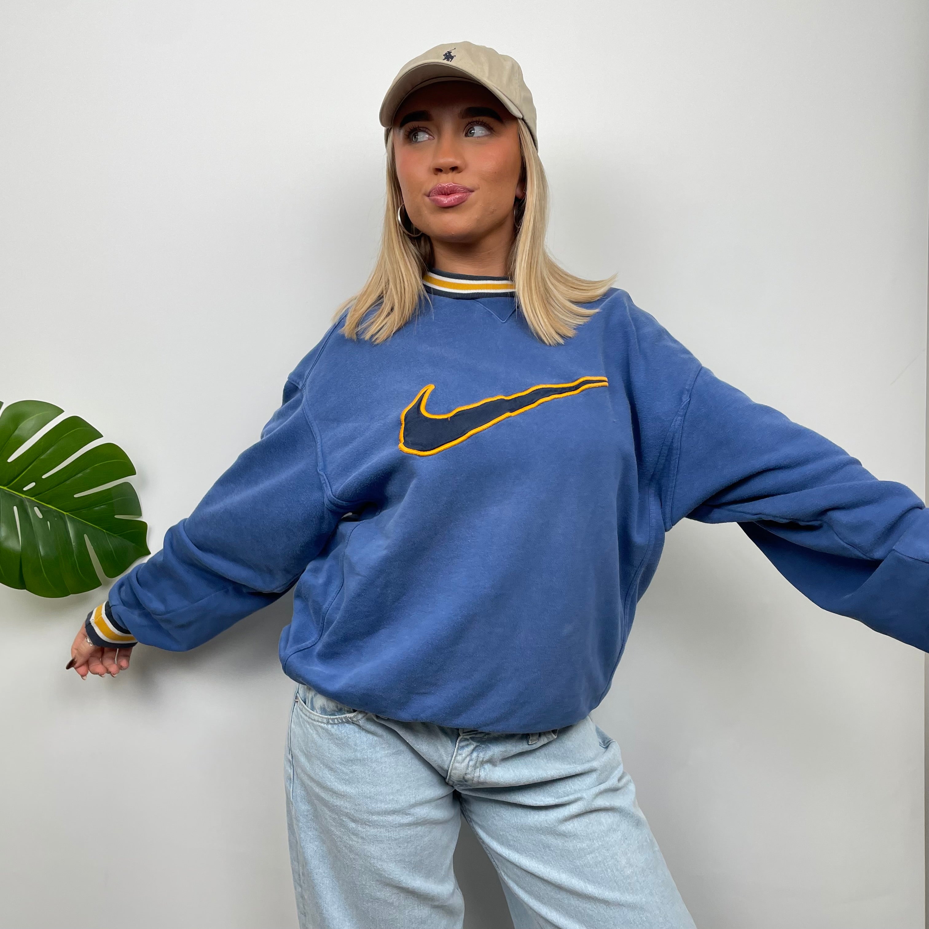 Nike RARE Blue Embroidered Swoosh Sweatshirt (M)