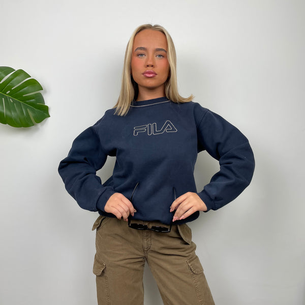 FILA Navy Embroidered Spell Out Sweatshirt (S)