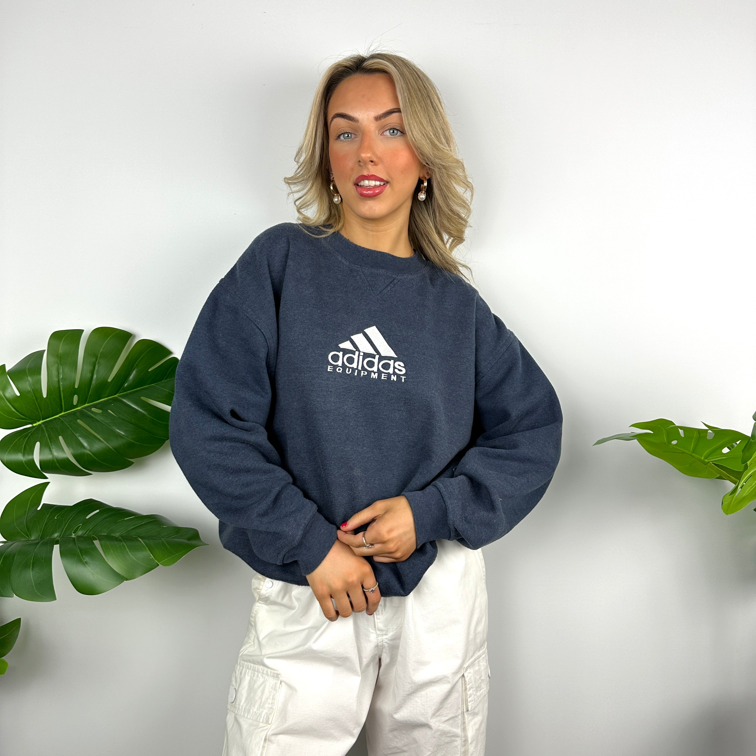 Adidas Equipment RARE Navy Embroidered Spell Out Sweatshirt (M)