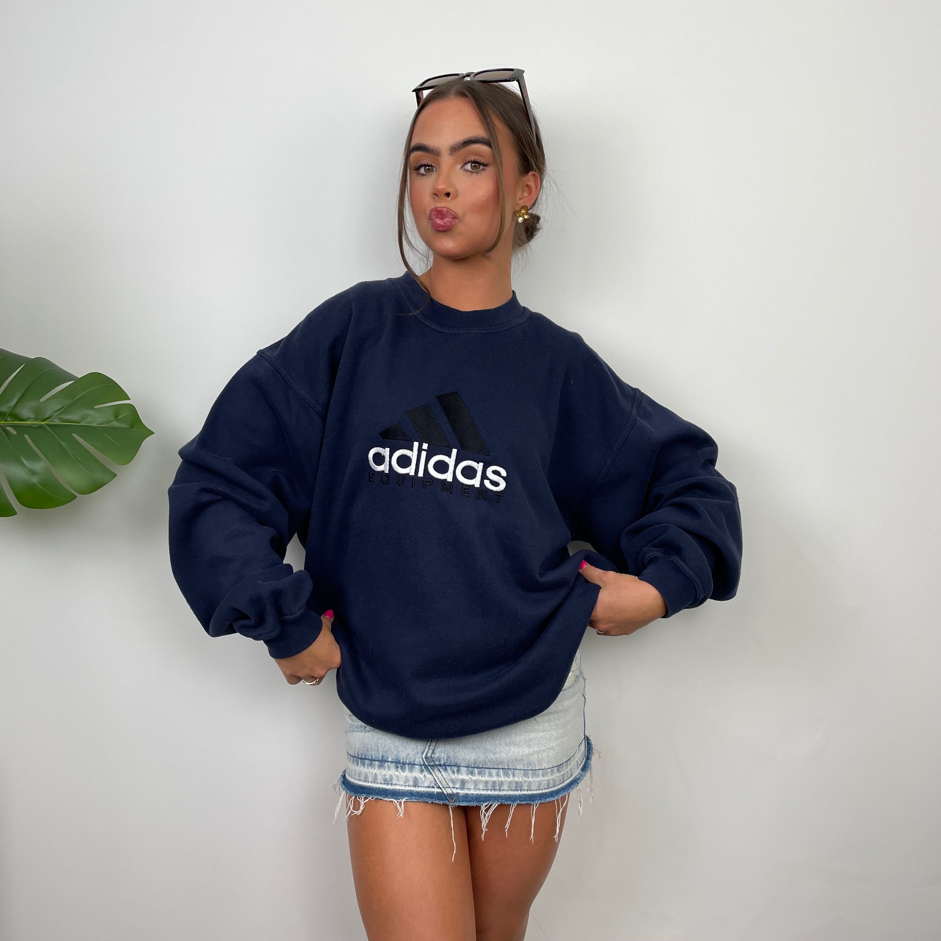 Adidas Equipment RARE Navy Embroidered Spell Out Sweatshirt (L)